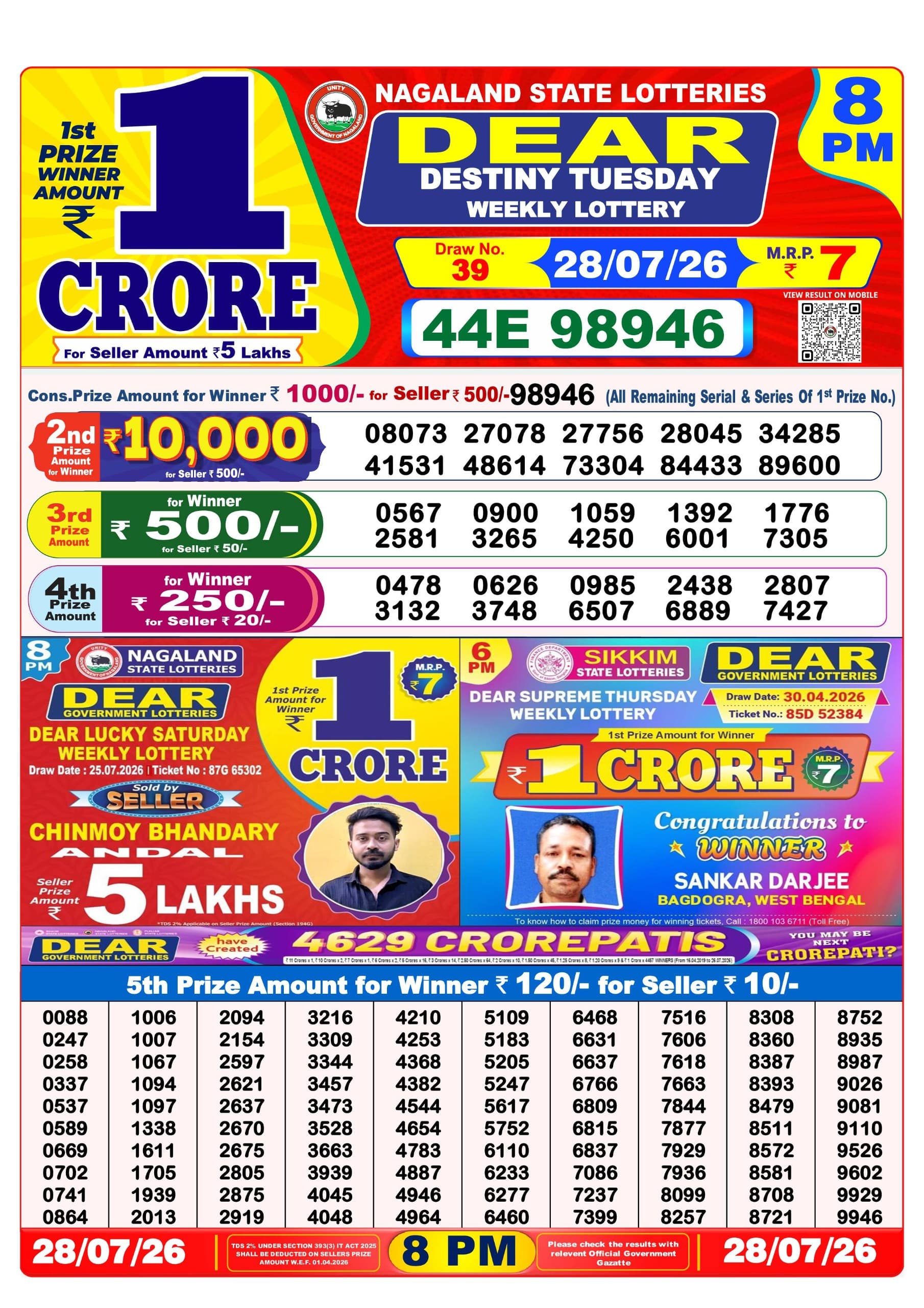Dear 8 PM Result 28 July 2026