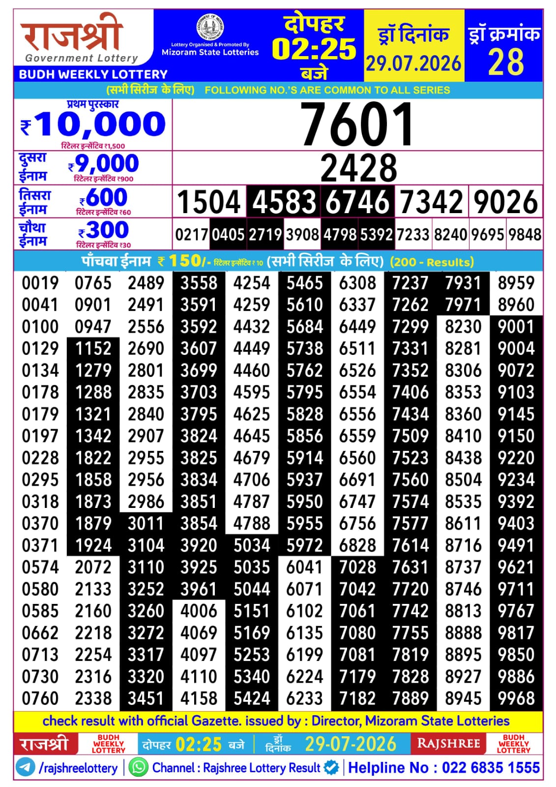 Rajshree 2:25 PM Result 29 July 2026