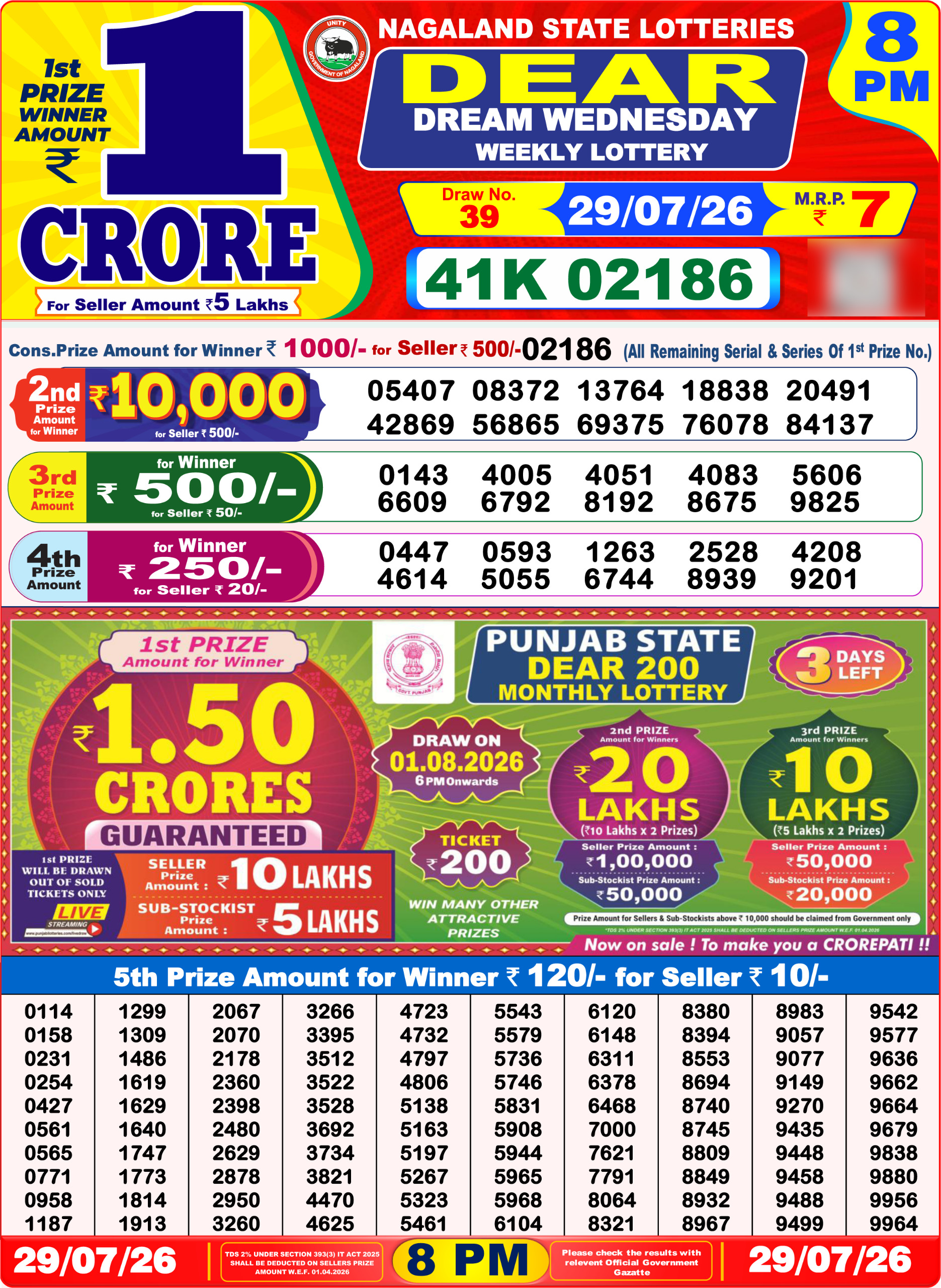 Dear 8 PM Result 29 July 2026