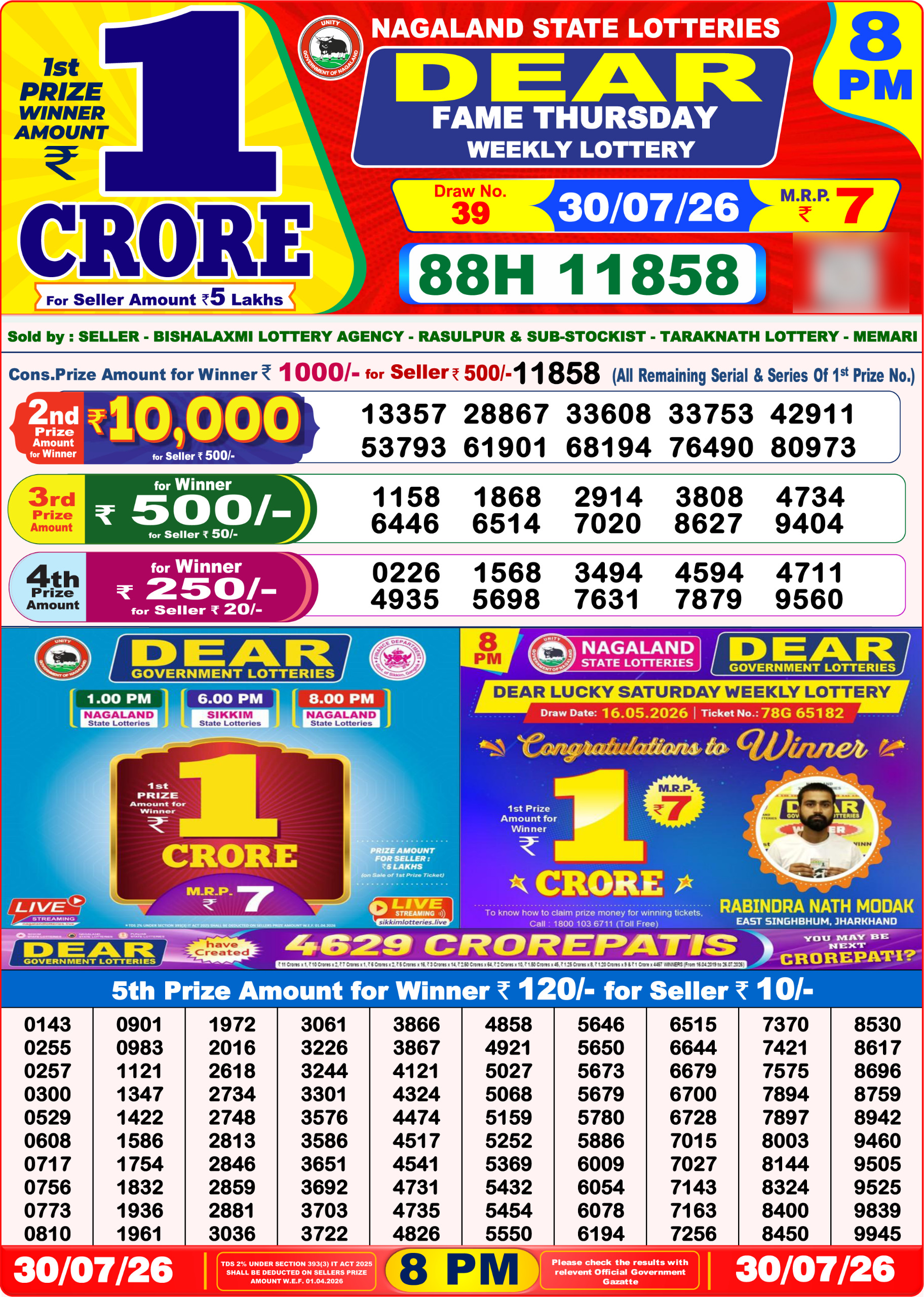 Dear 8 PM Result 30 July 2026