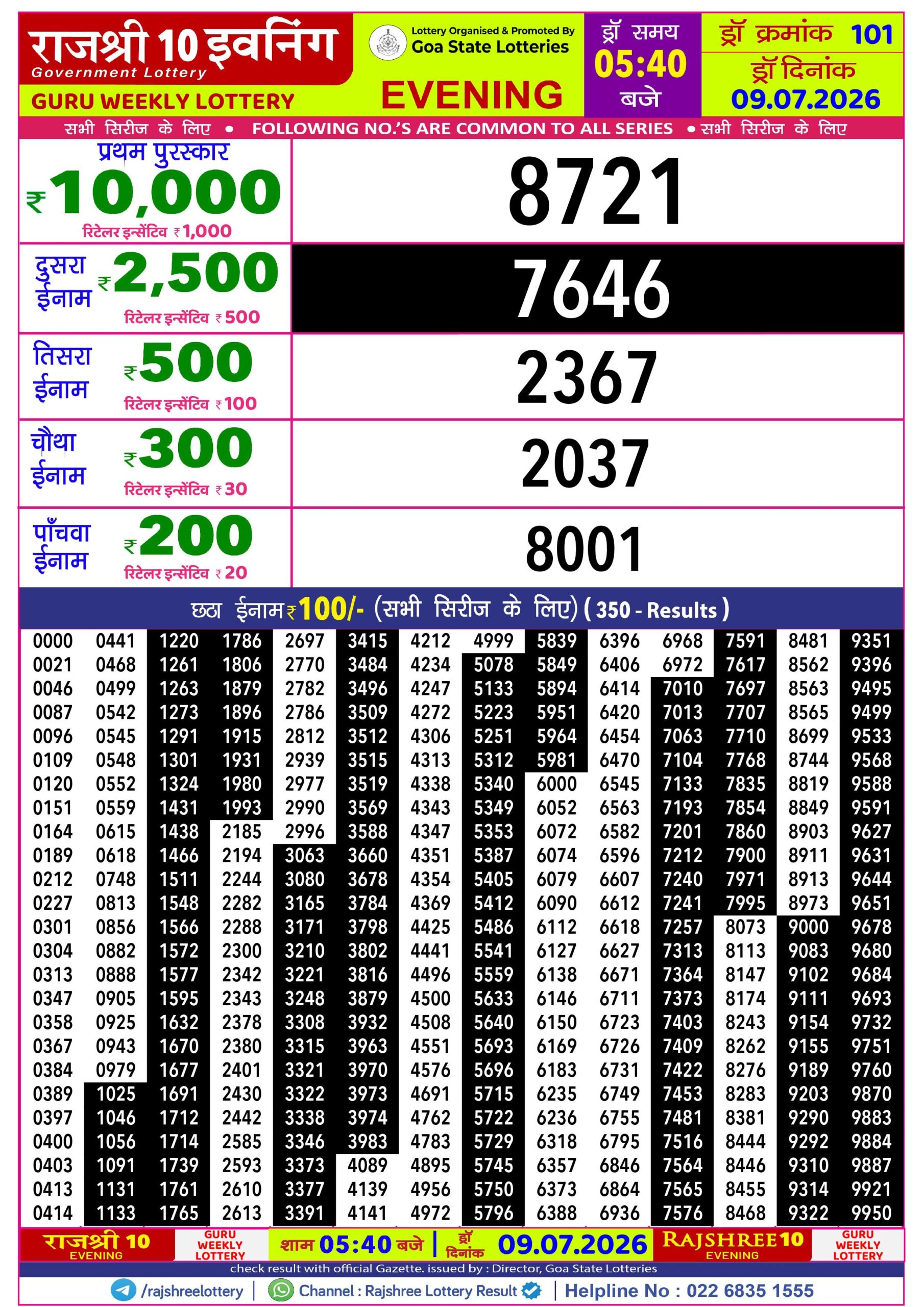 Rajshree 10 Evening 5:40 PM Result 09 July 2026