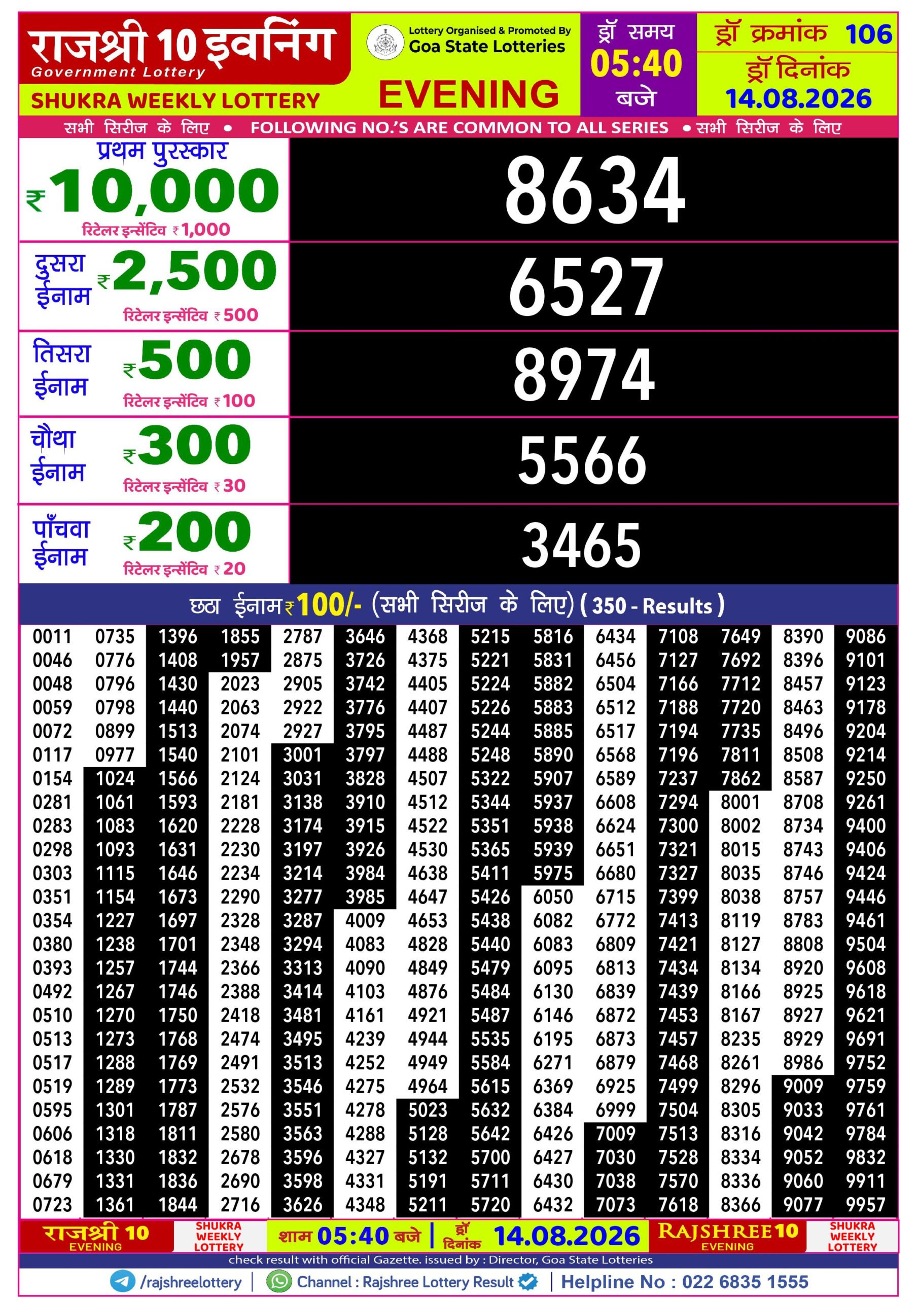 Rajshree 10 Evening 5:40 PM Result 14 August 2026