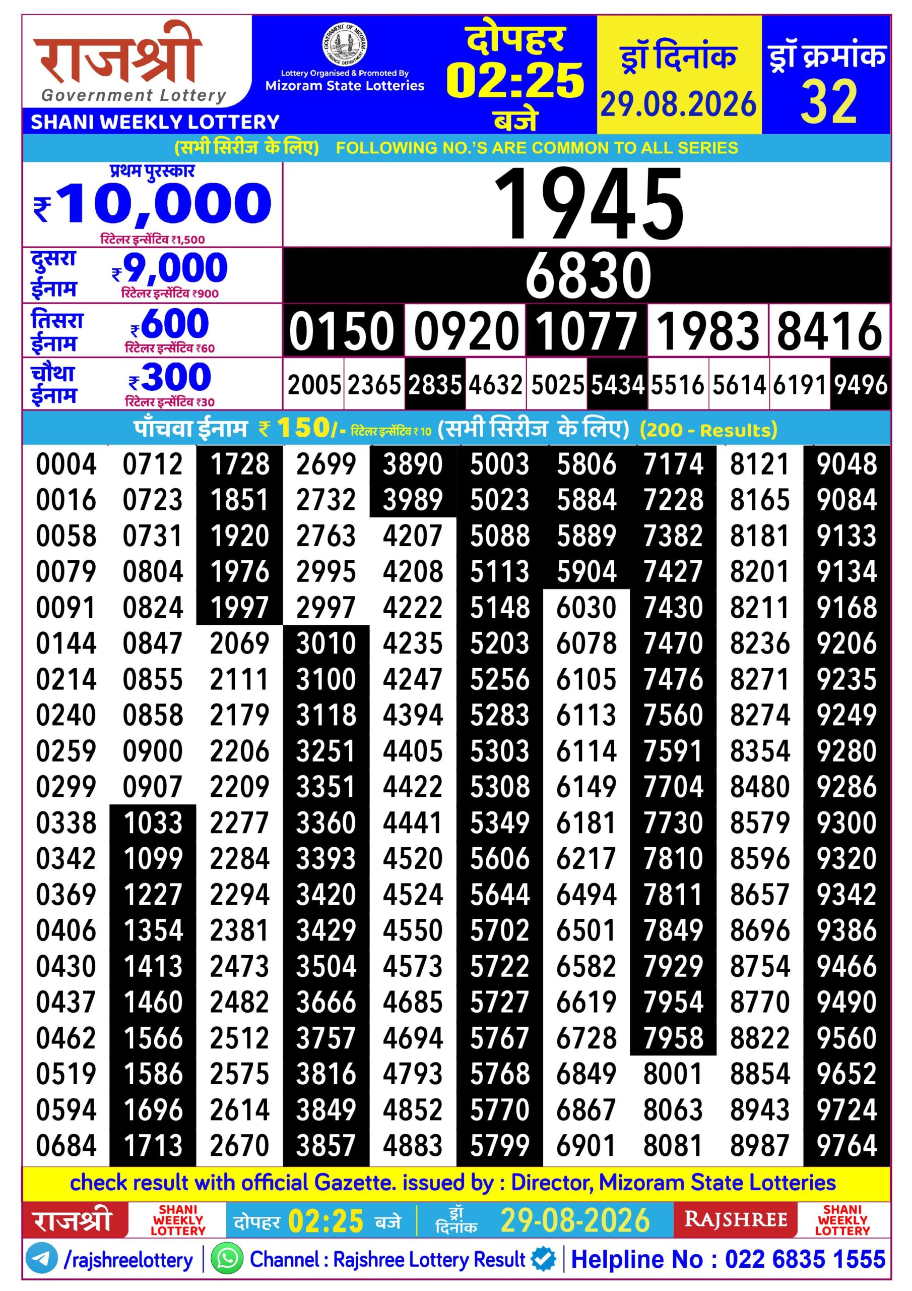 Rajshree 2:25 PM Result 29 August 2026