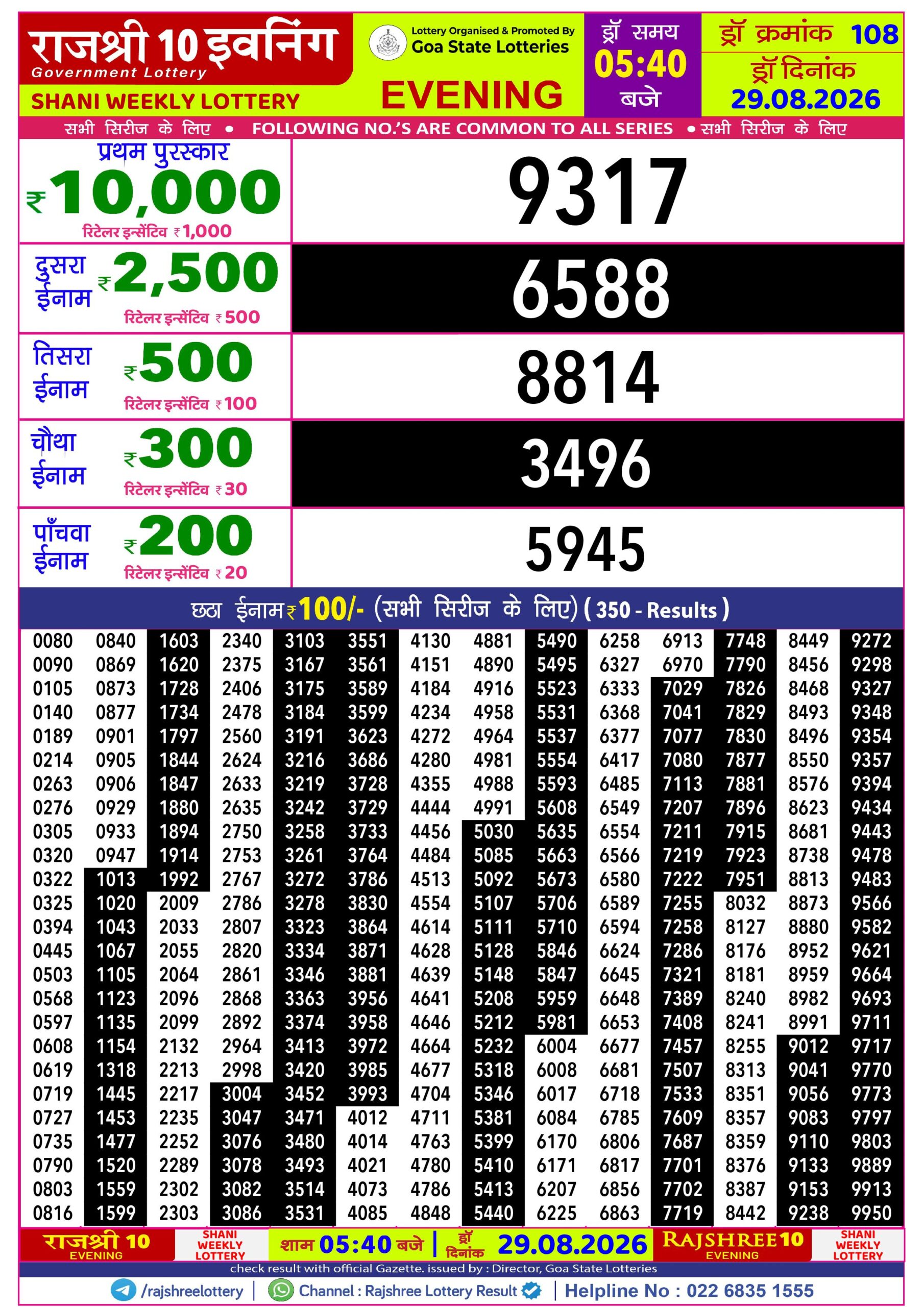 Rajshree 10 Evening 5:40 PM Result 29 August 2026