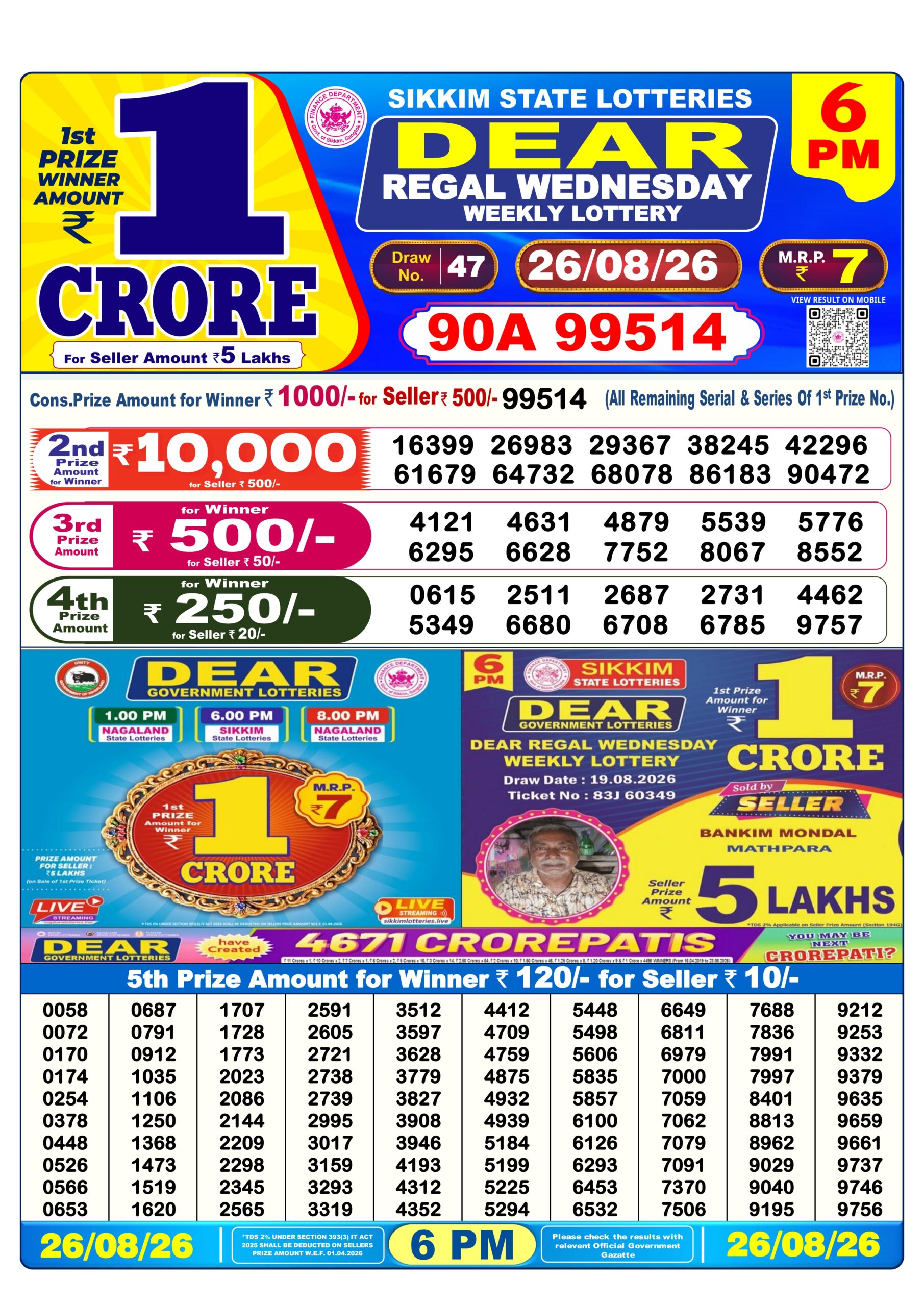 Dear 6 PM Result 26 August 2026