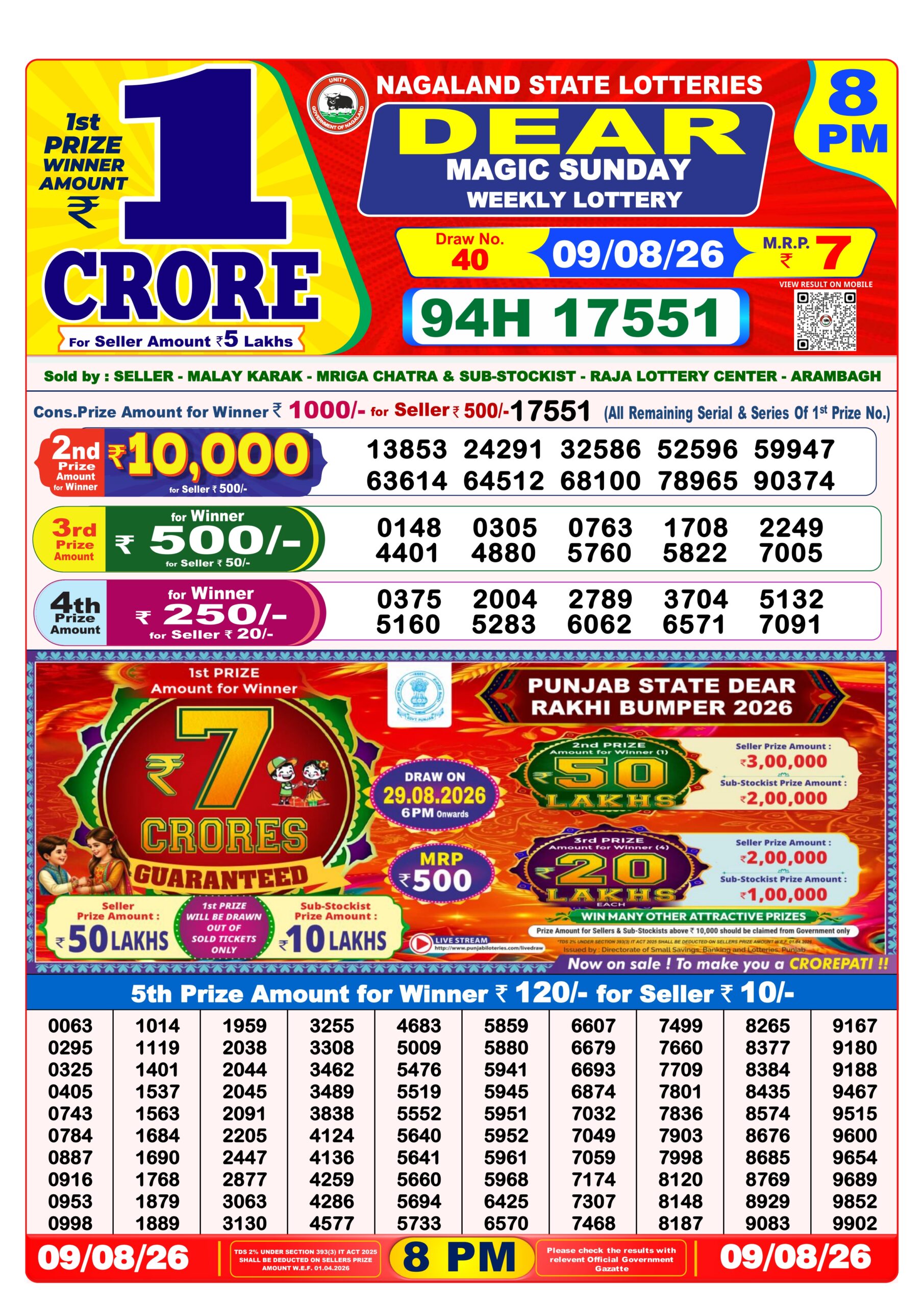 Dear 8 PM Result 09 August 2026