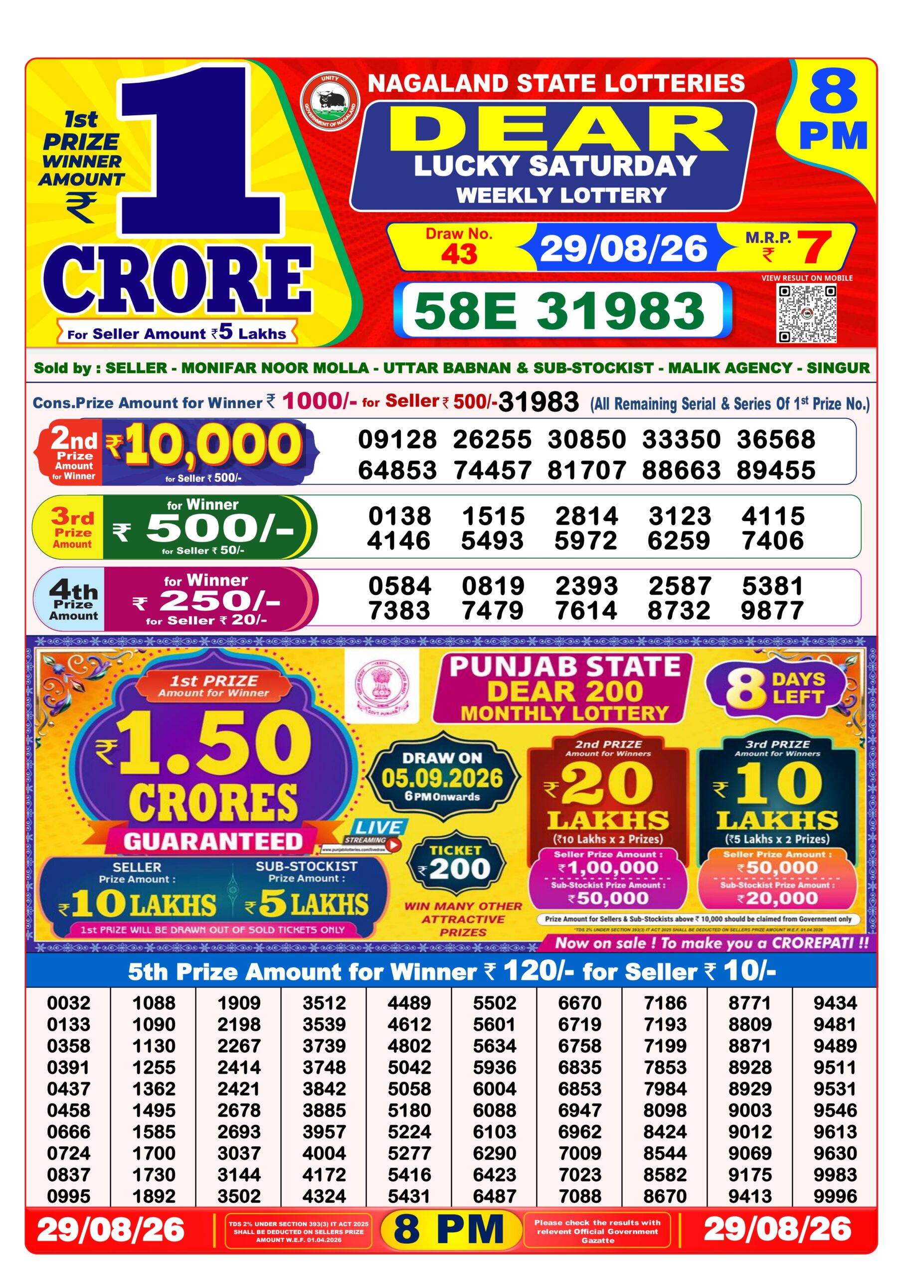 Dear 8 PM Result 29 August 2026