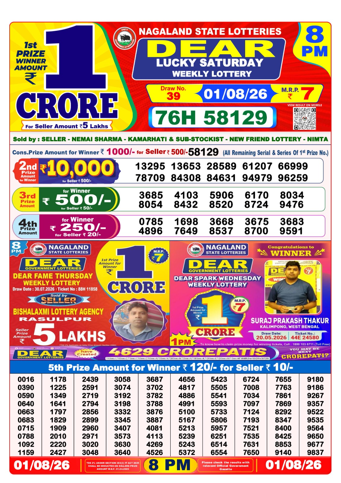 Dear 8 PM Result 01 August 2026