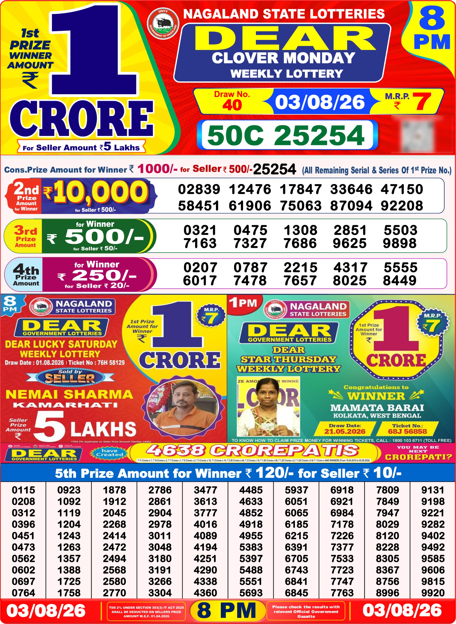 Dear 8 PM Result 03 August 2026