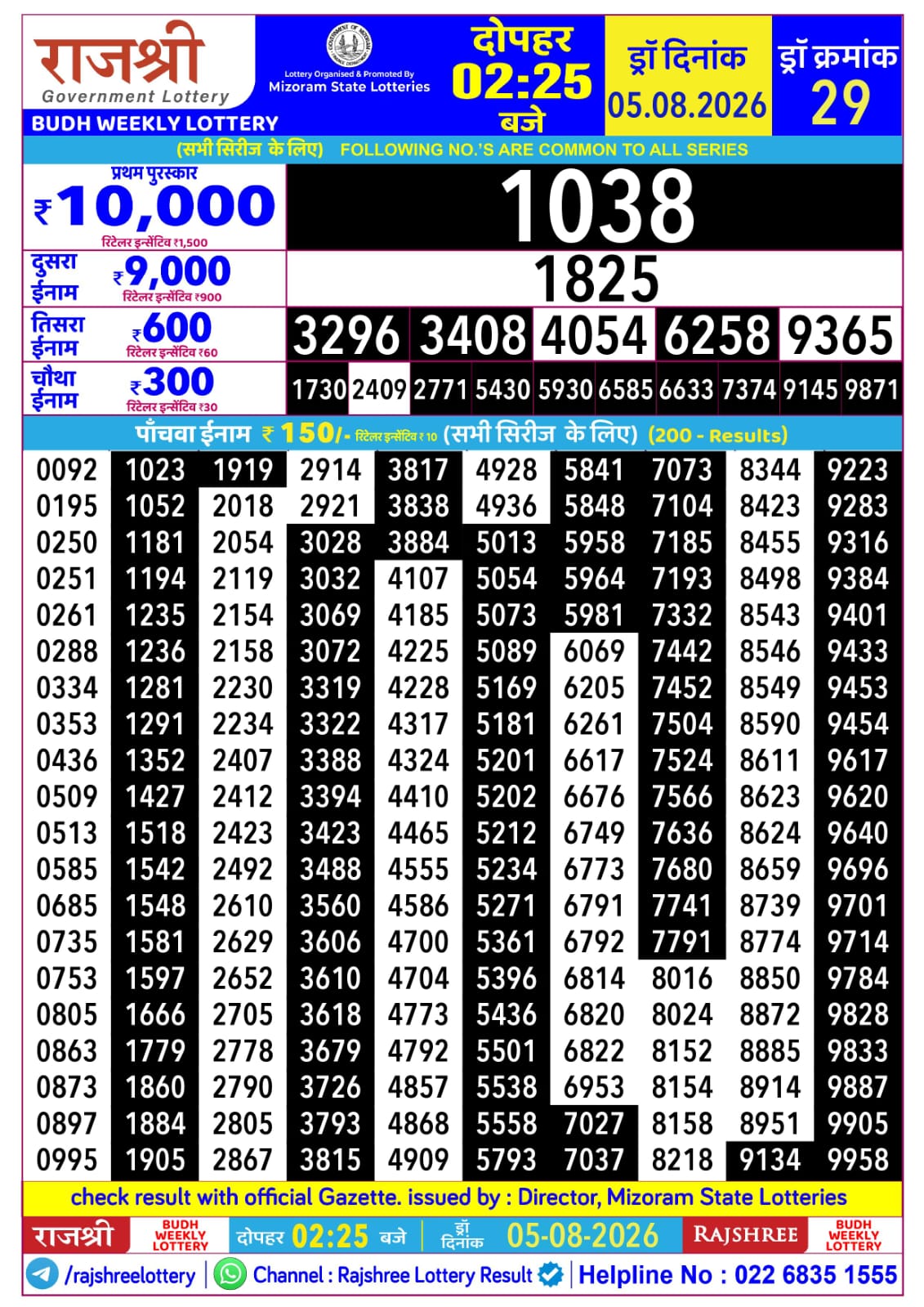 Rajshree 2:25 PM Result 05 August 2026