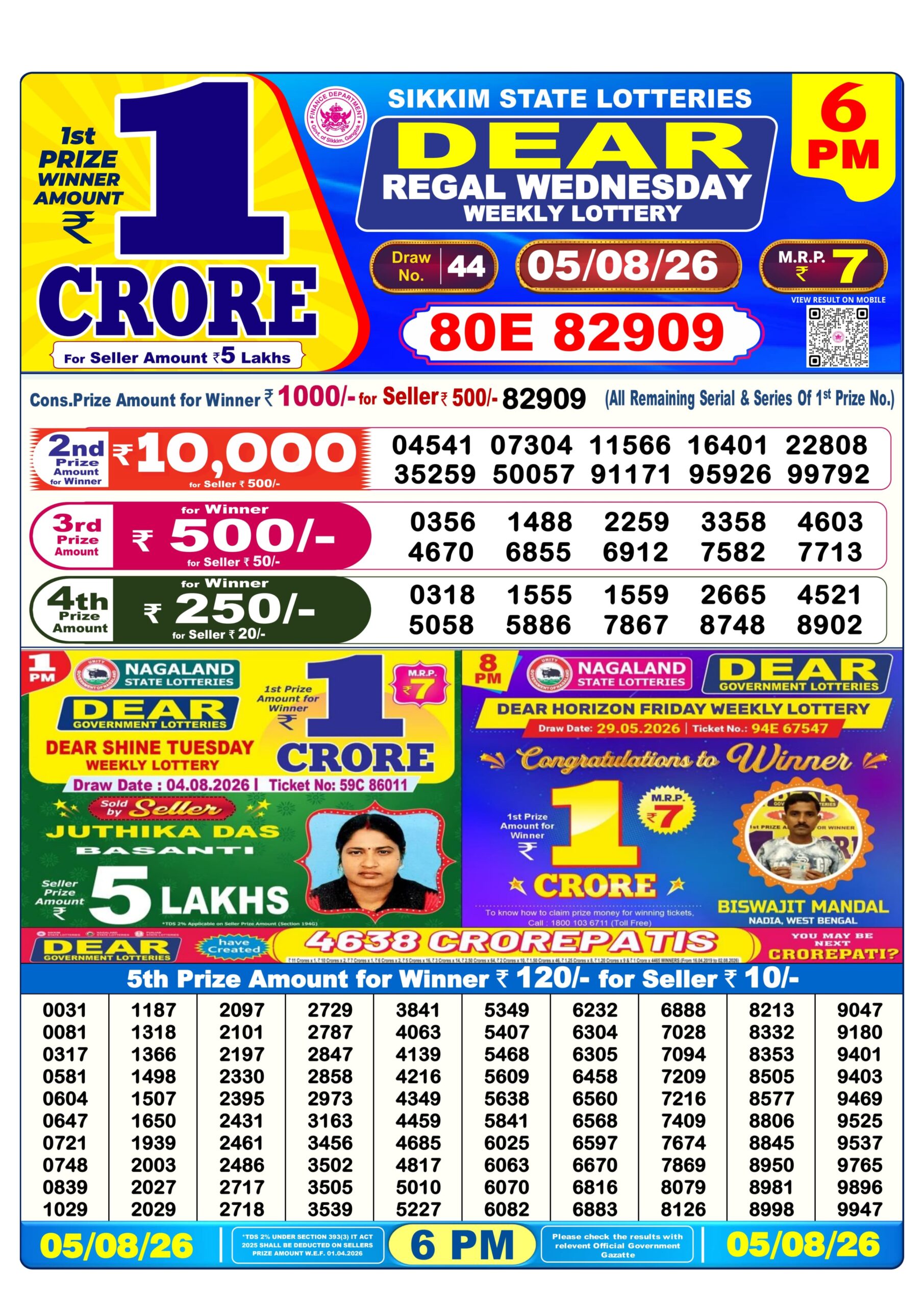 Dear 6 PM Result 05 August 2026