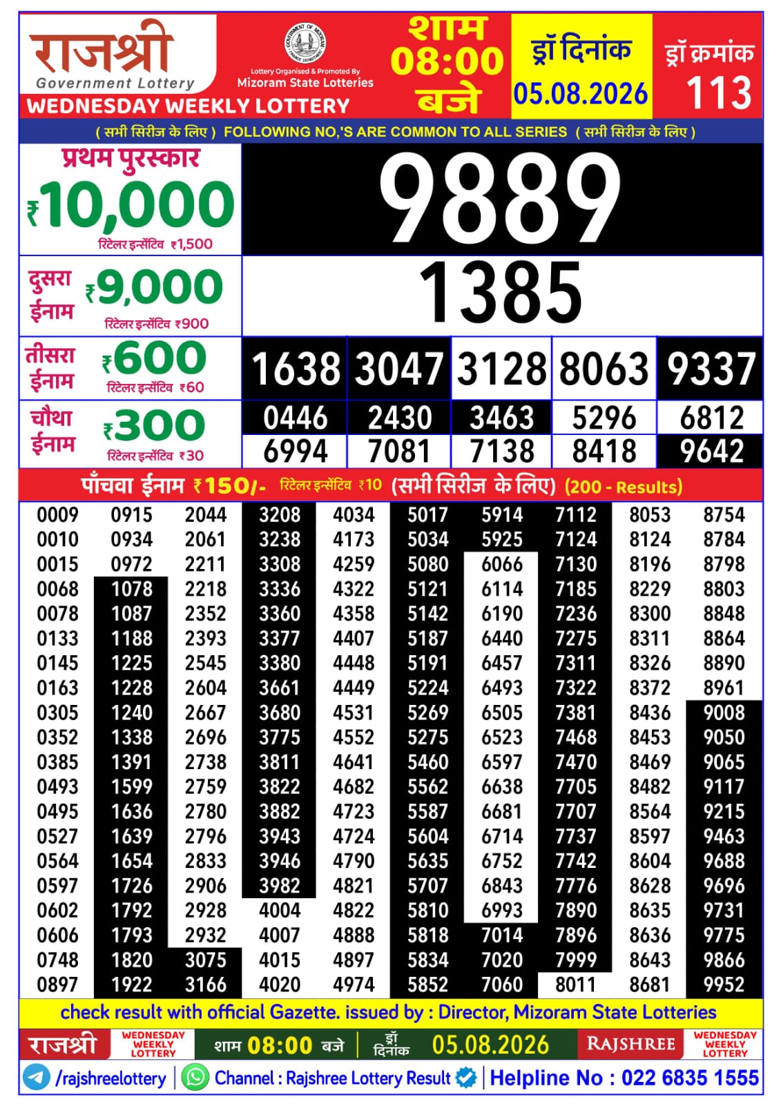 Rajshree 8 PM Result 05 August 2026