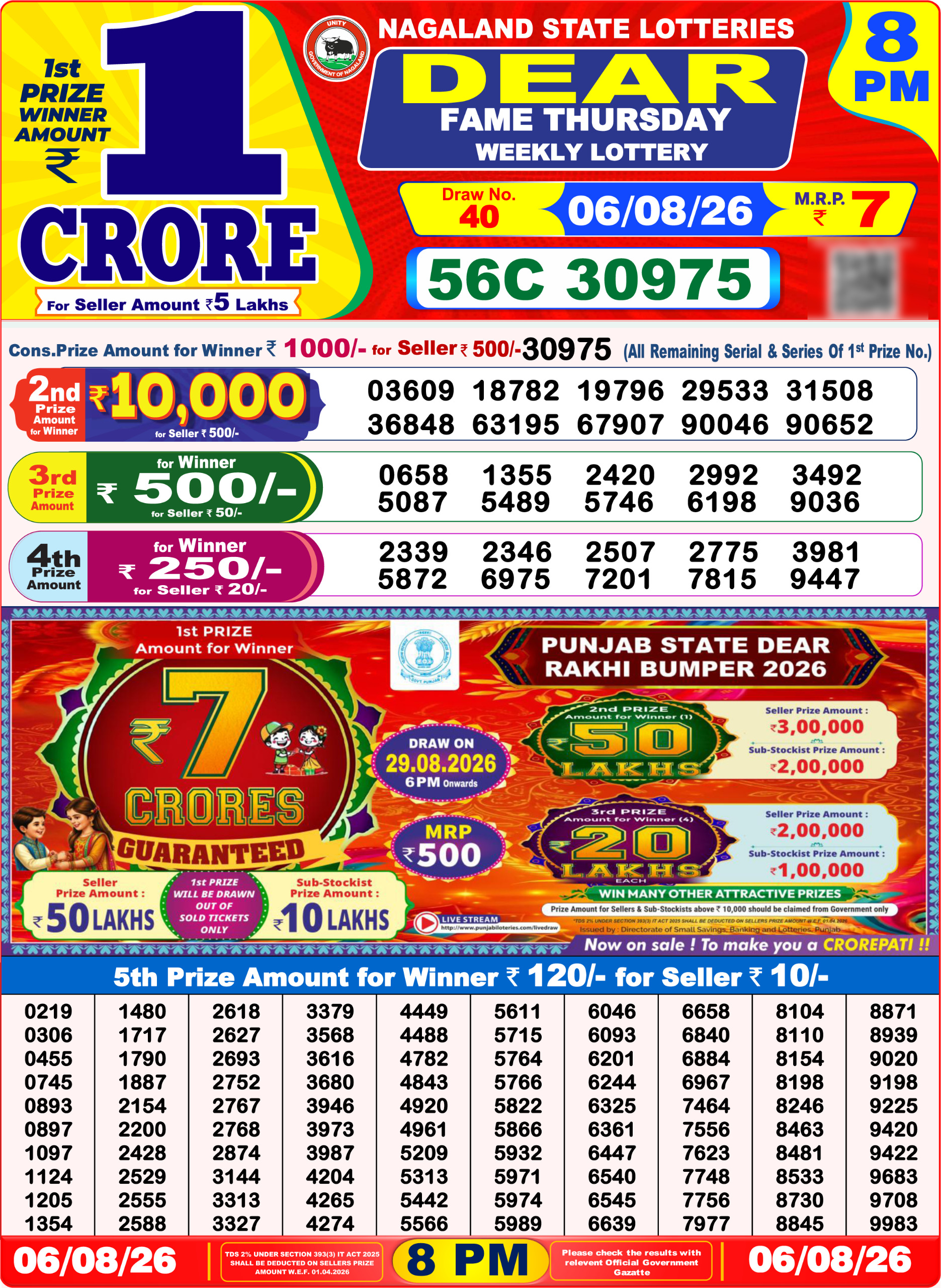 Dear 8 PM Result 06 August 2026