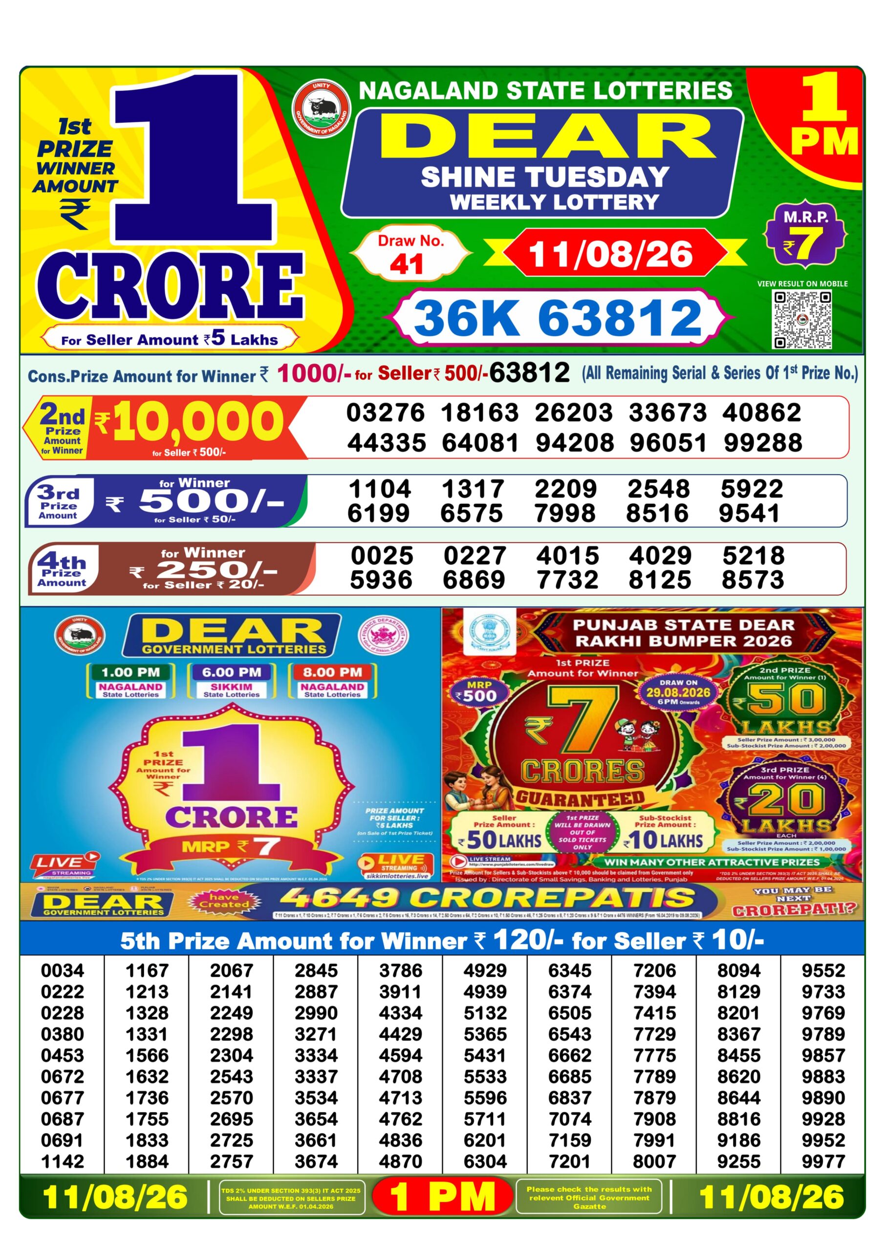Dear 1 PM Result 11 August 2026