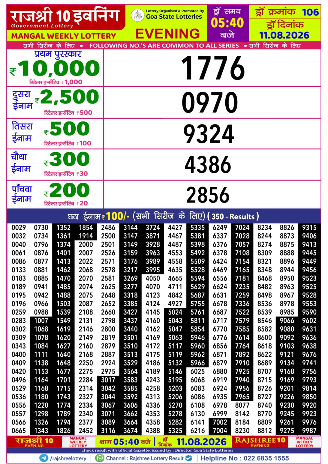Rajshree 10 Evening 5:40 PM Result 11 August 2026
