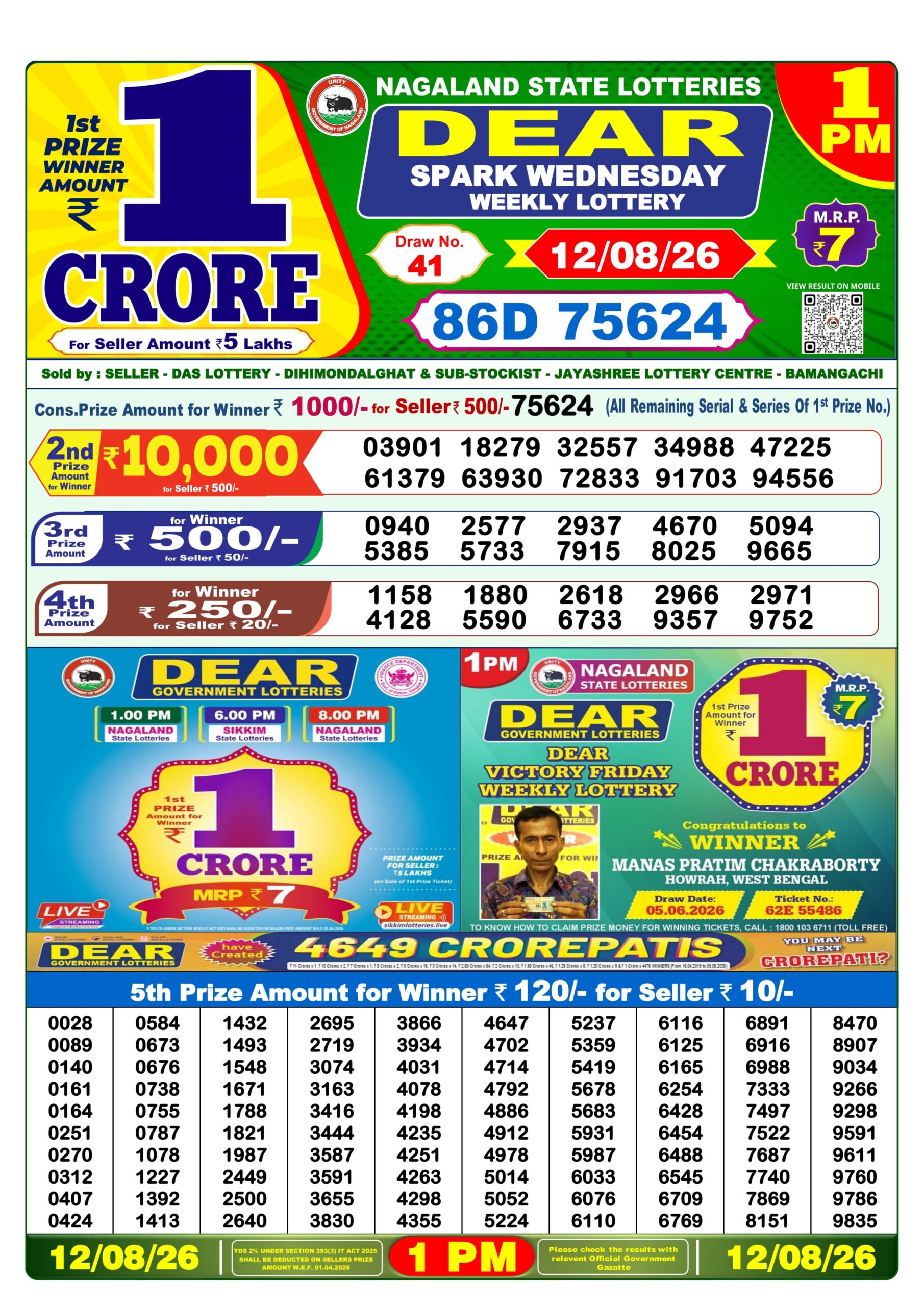 Dear 1 PM Result 12 August 2026