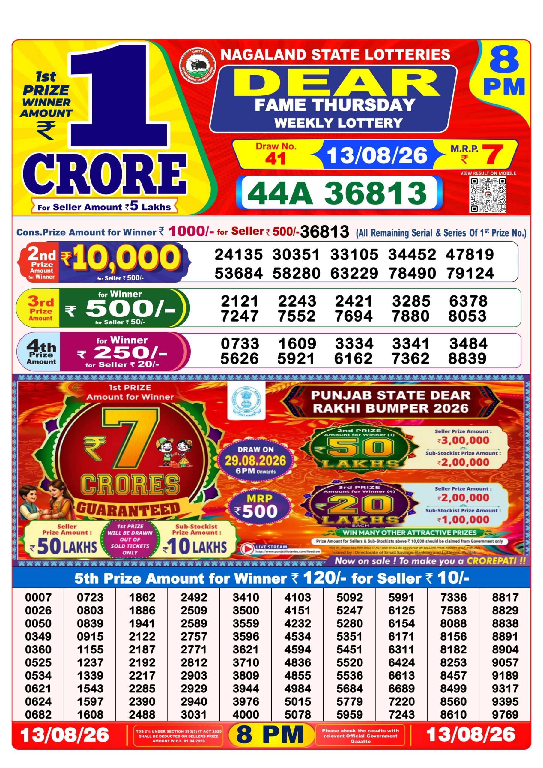 Dear 8 PM Result 13 August 2026