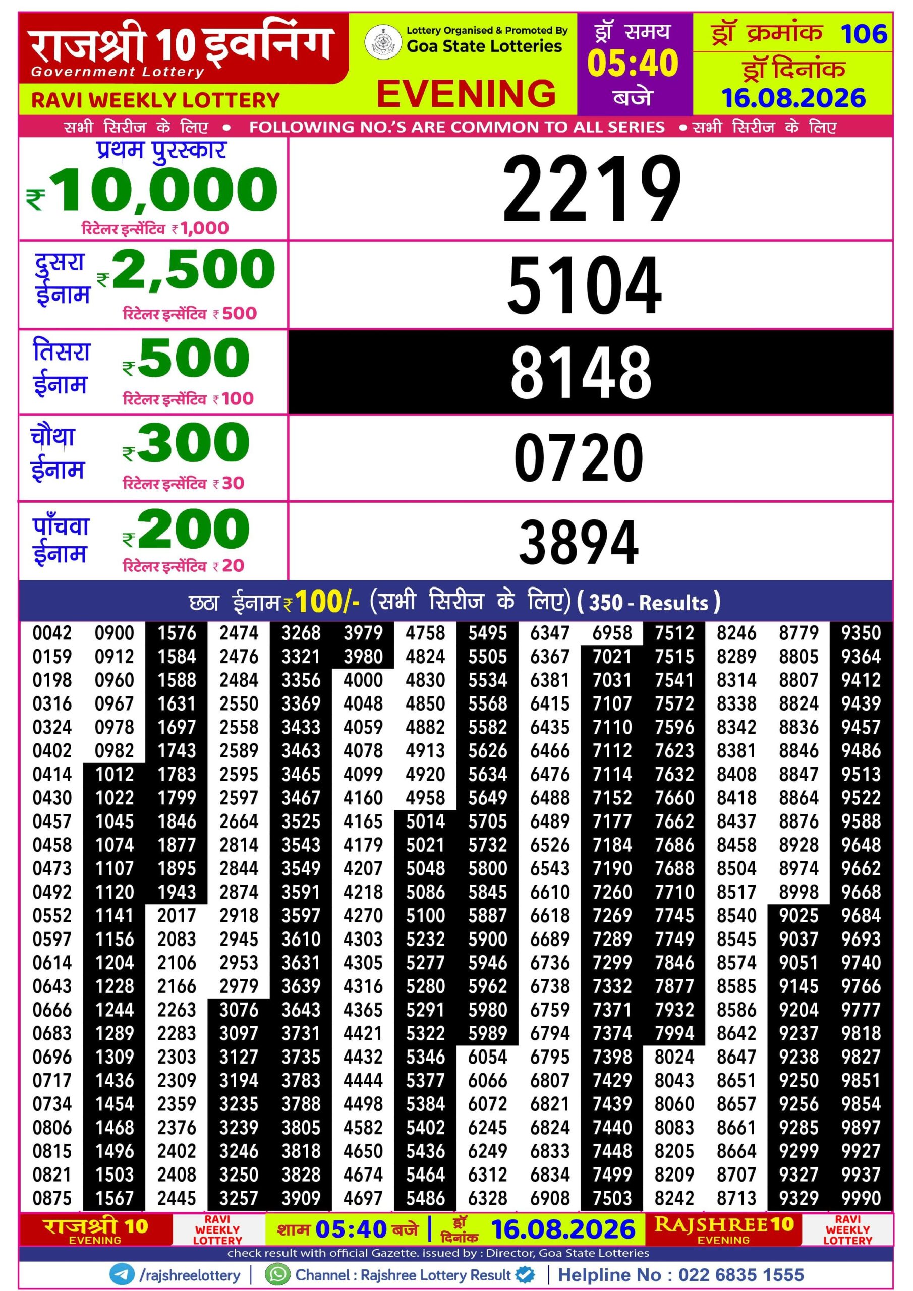 Rajshree 10 Evening 5:40 PM Result 16 August 2026