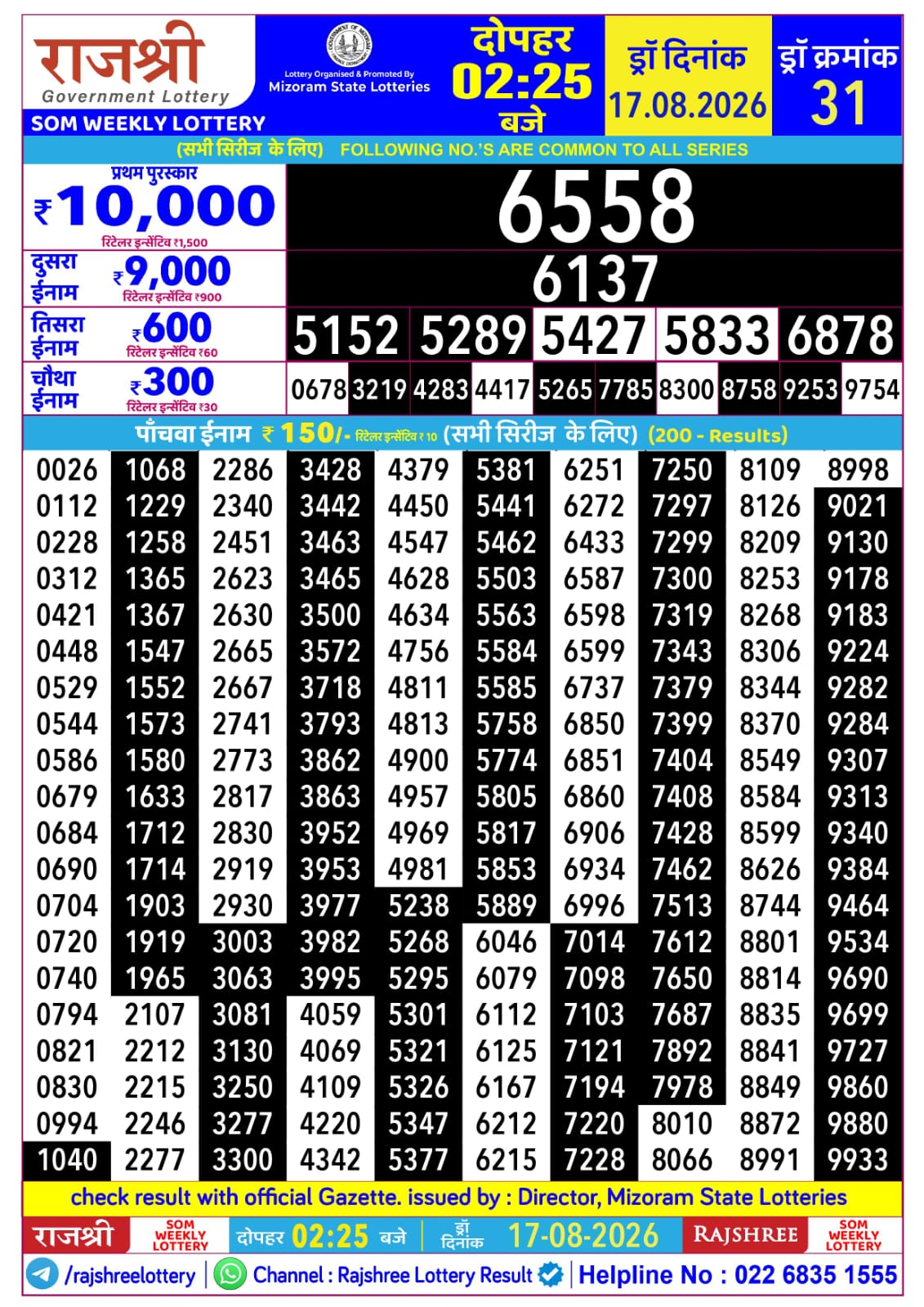 Rajshree 2:25 PM Result 17 August 2026