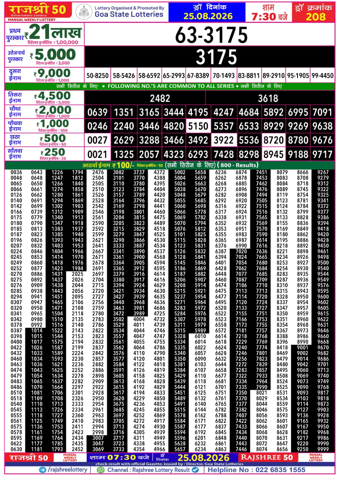 Rajshree 50 7:30 PM Result 25 August 2026