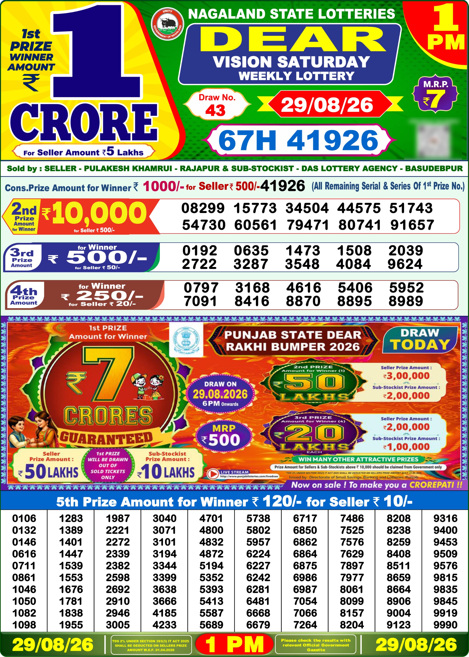 Dear 1 PM Result 29 August 2026