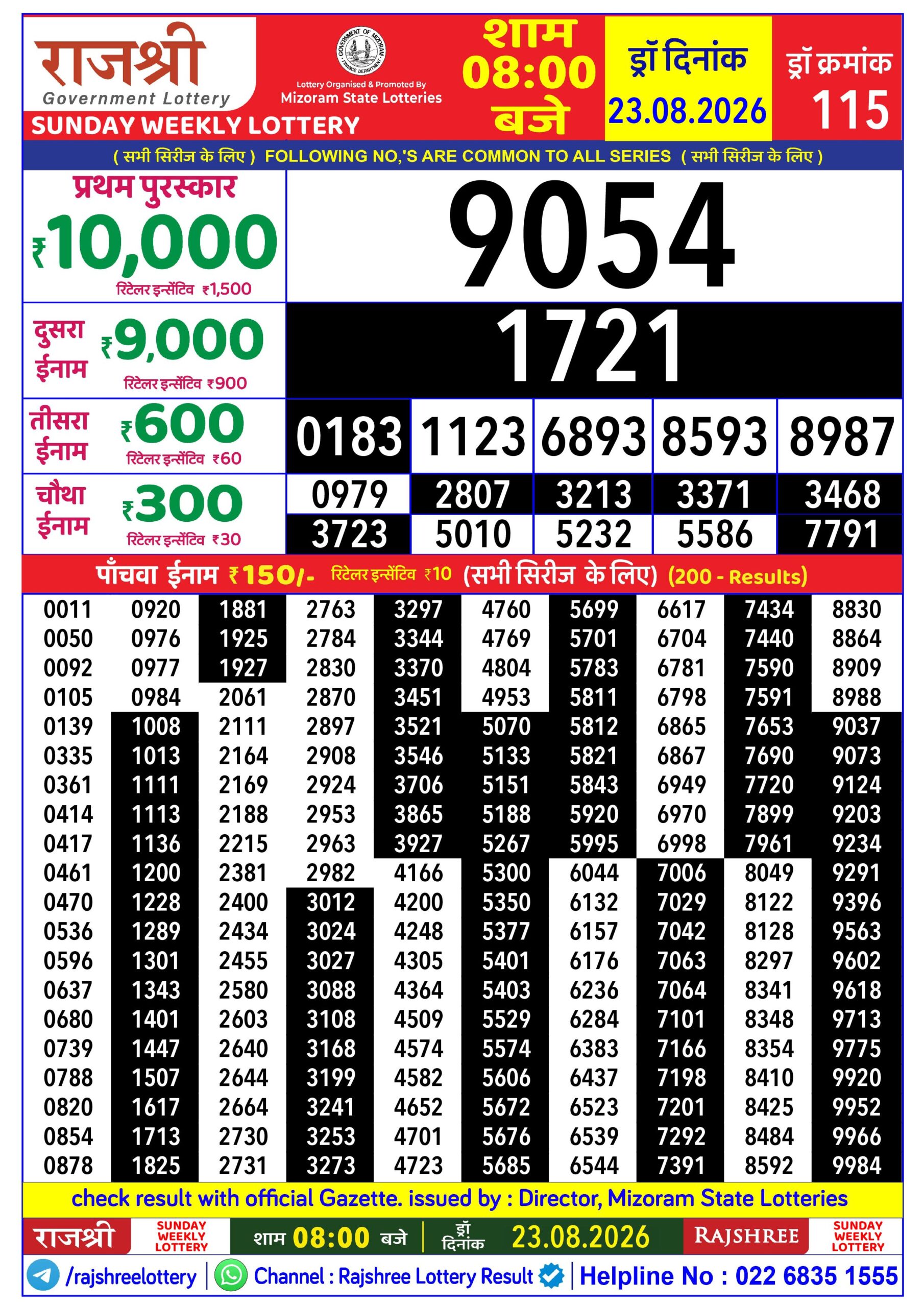 Rajshree 8 PM Result 23 August 2026