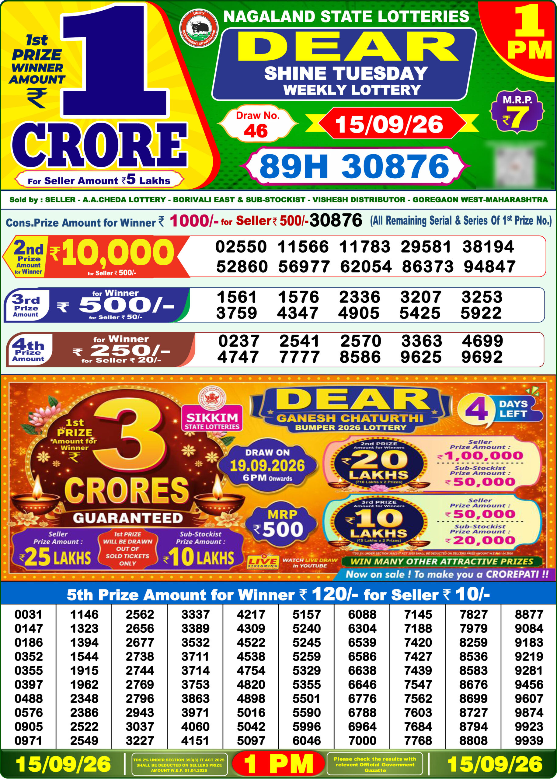 Dear 1 PM Result 15 September 2026