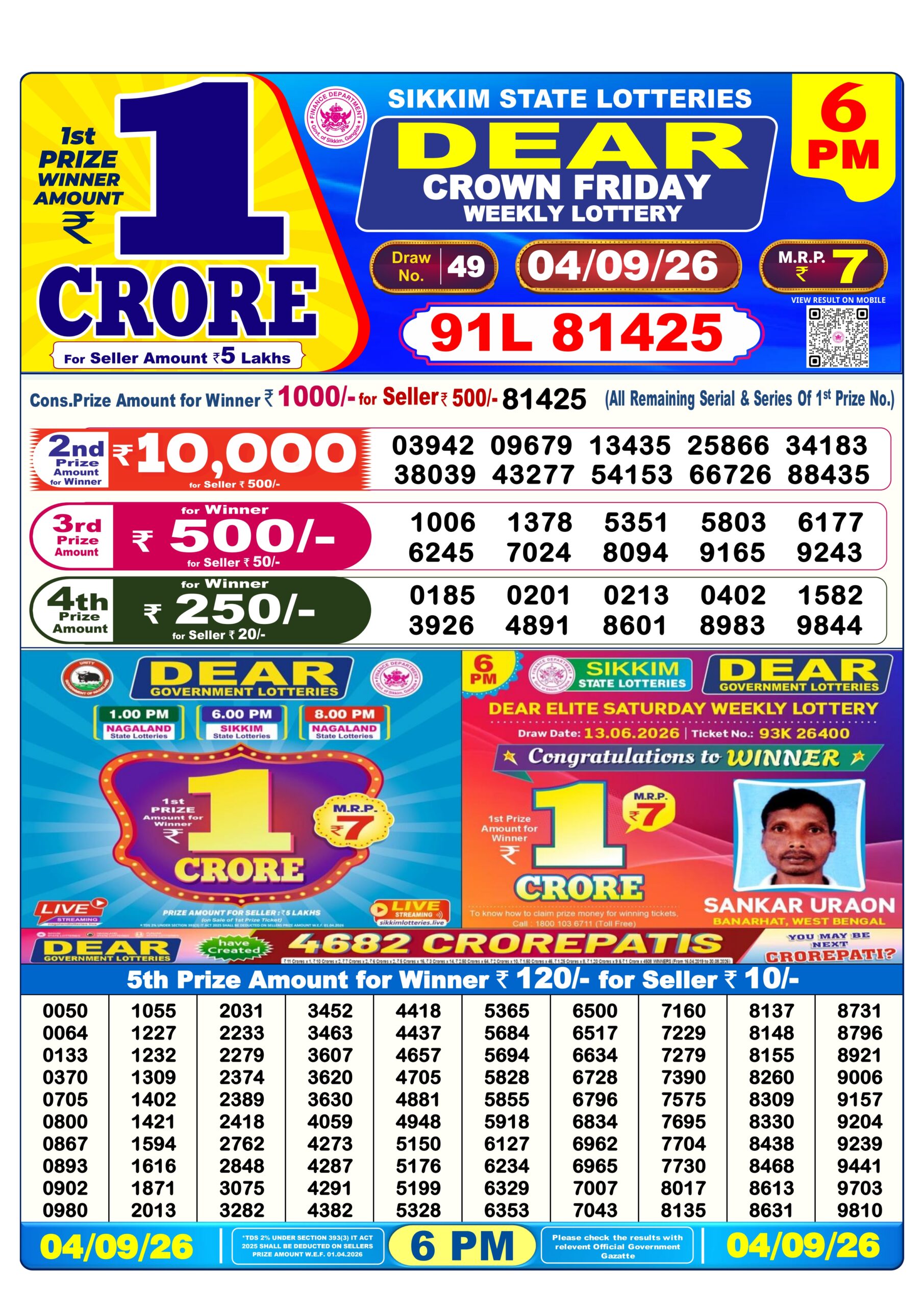 Dear 6 PM Result 04 September 2026