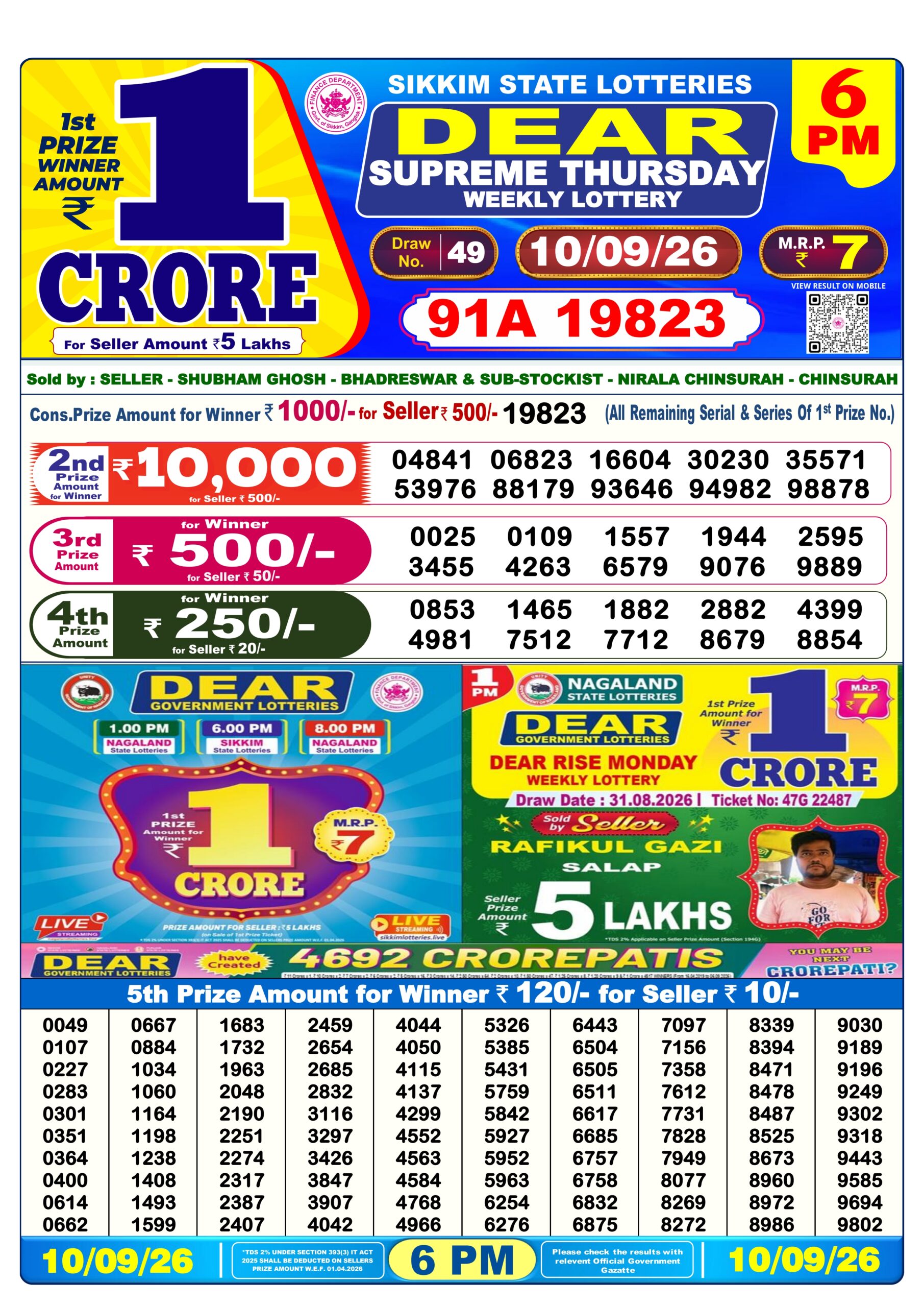 Dear 6 PM Result 10 September 2026