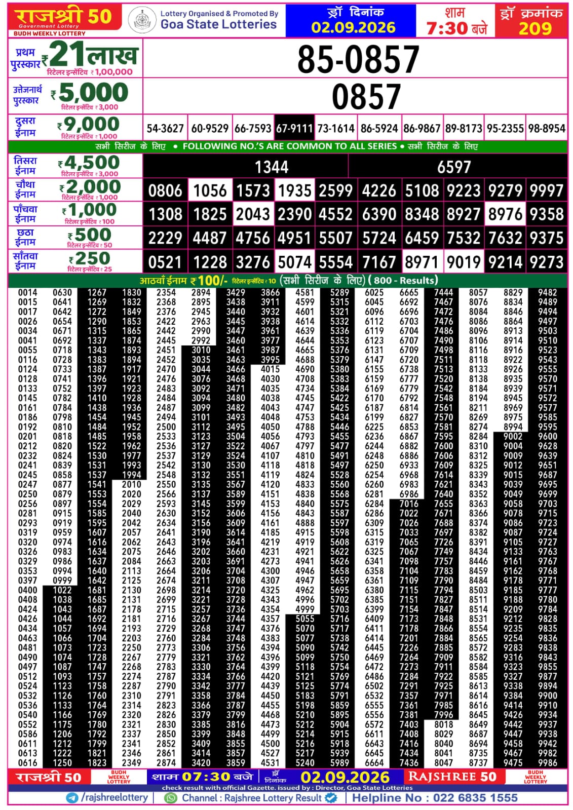 Rajshree 50 7:30 PM Result 02 September 2026