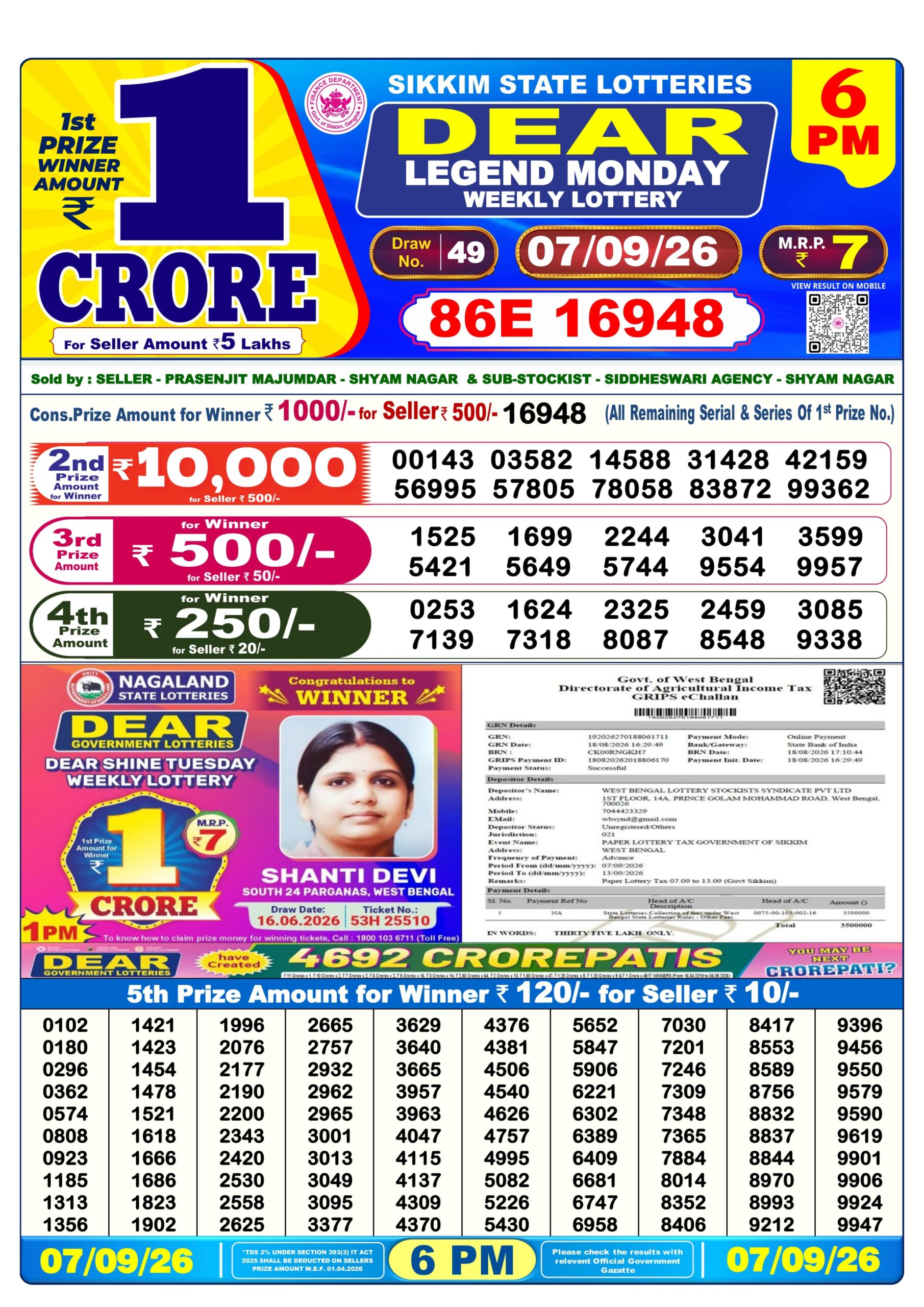 Dear 6 PM Result 07 September 2026