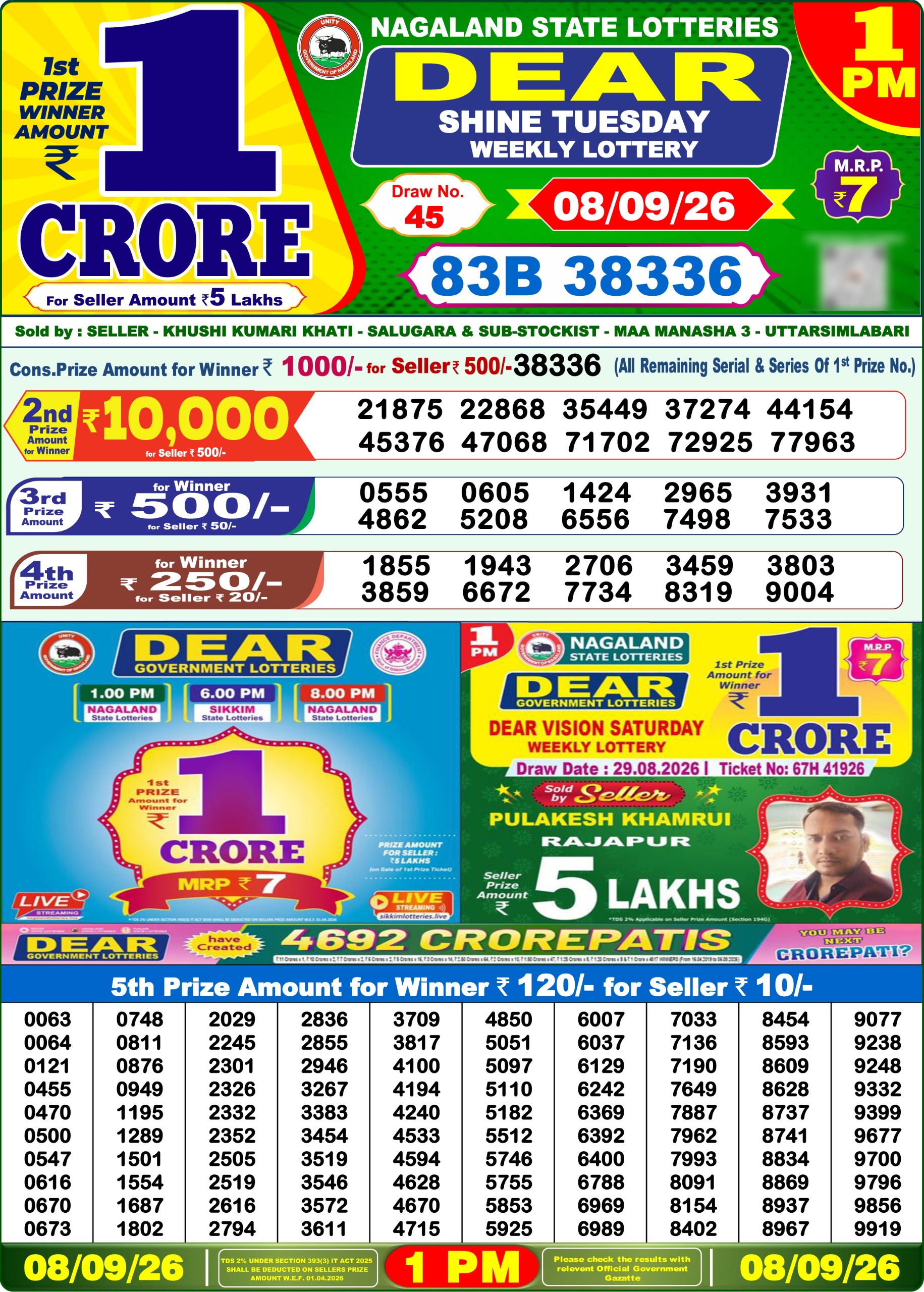 Dear 1 PM Result 08 September 2026