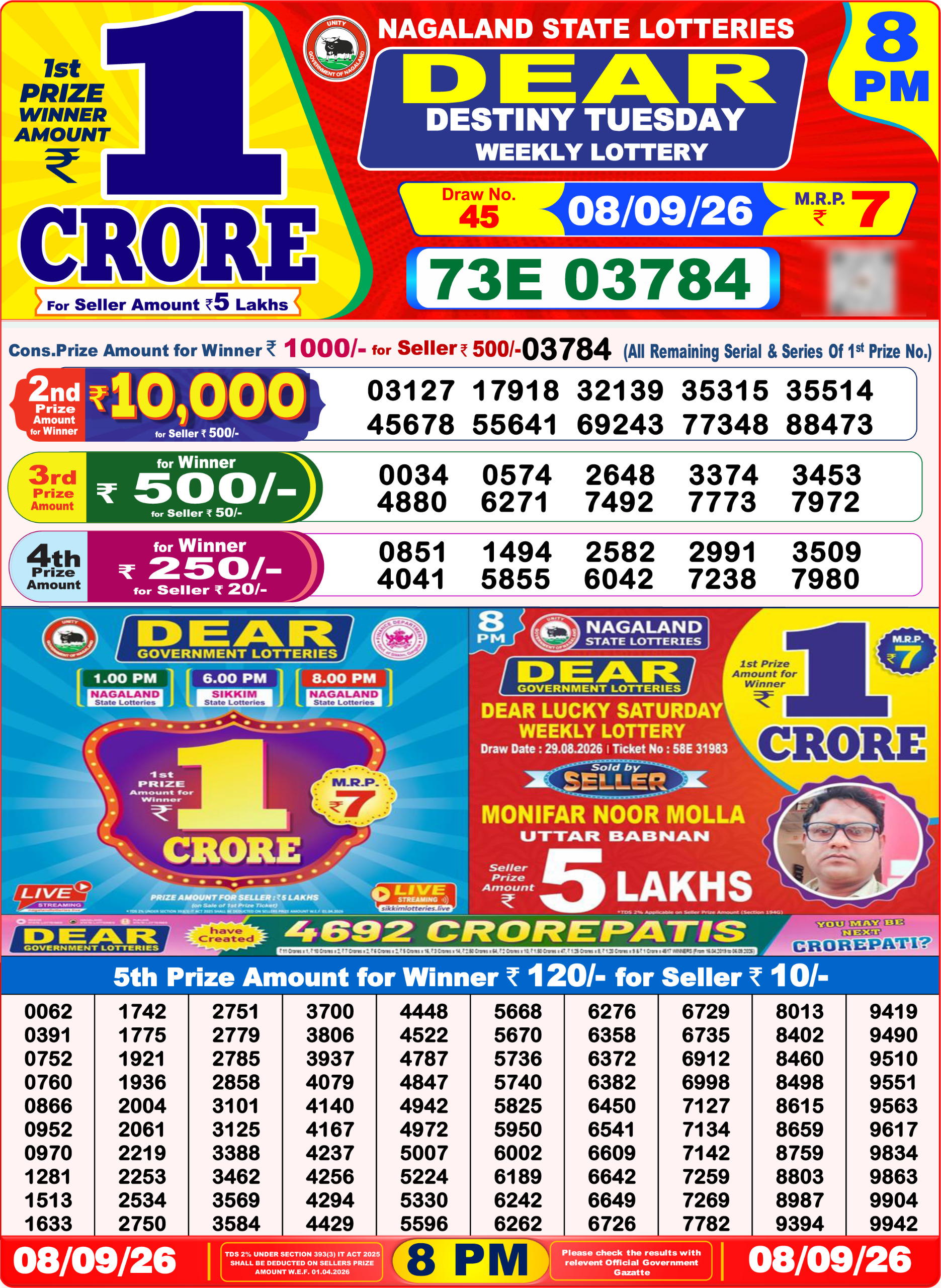 Dear 8 PM Result 08 September 2026