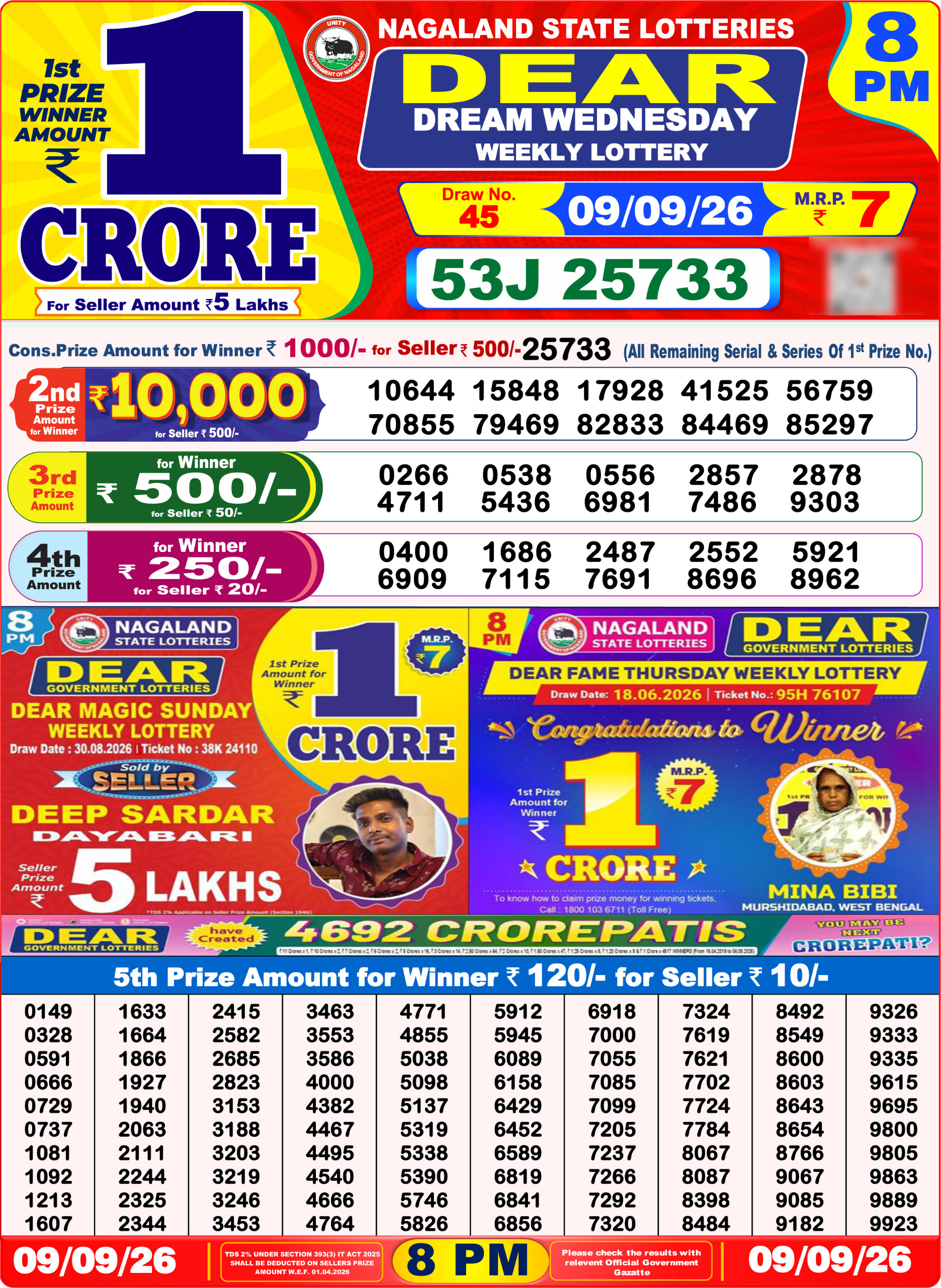 Dear 8 PM Result 09 September 2026