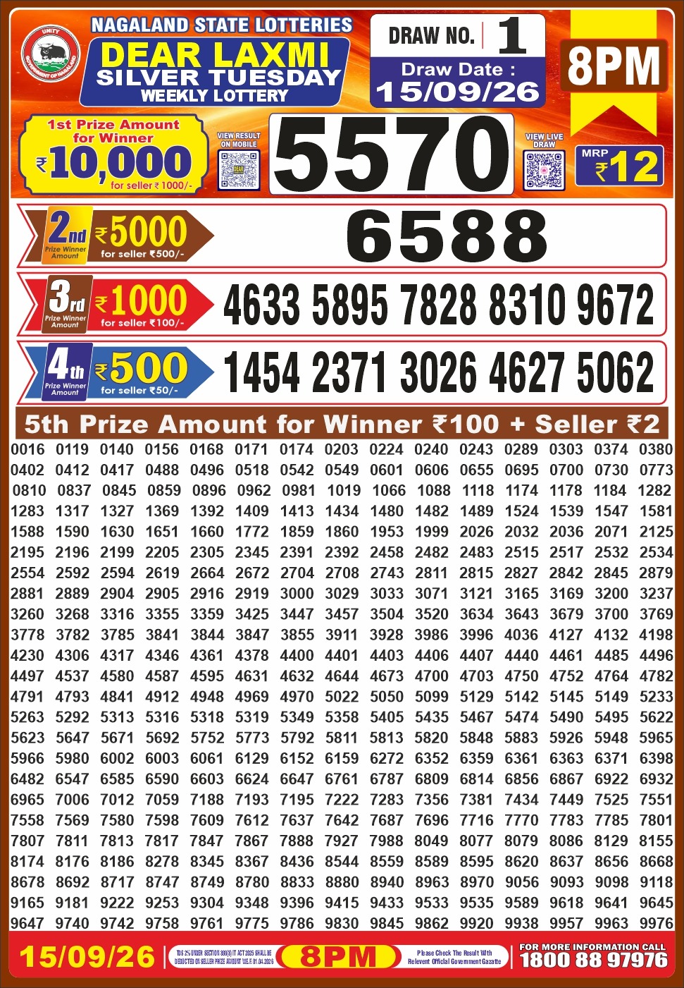 Dear 8 PM Result 15 September 2026