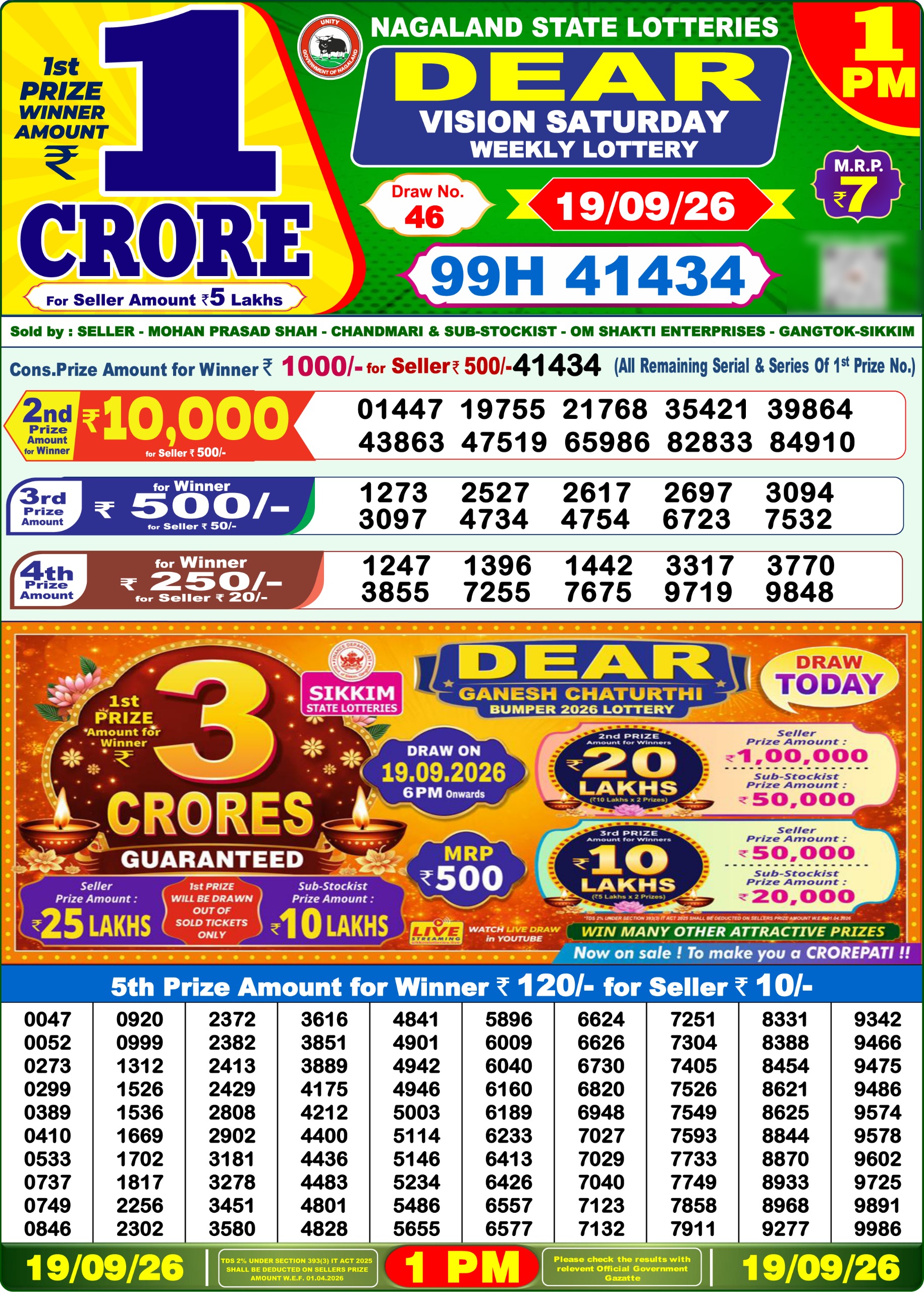 Dear 1 PM Result 19 September 2026