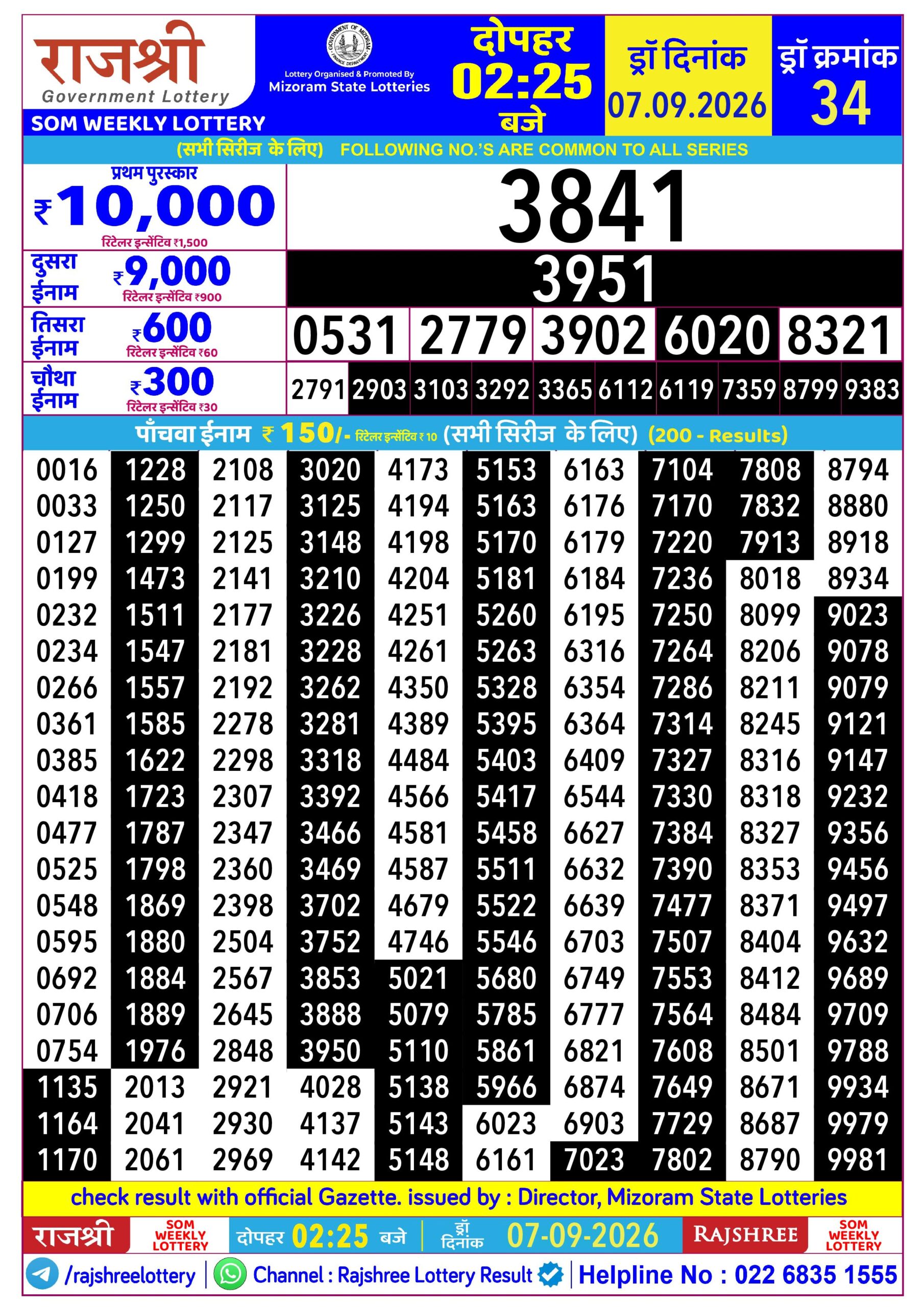 Rajshree 2:25 PM Result 07 September 2026