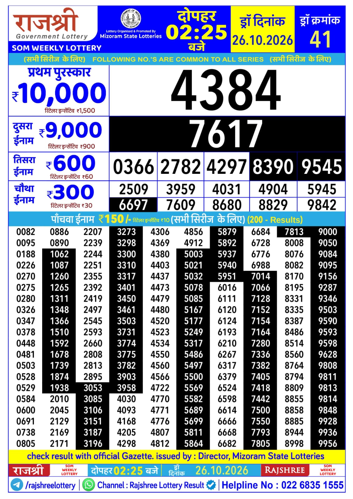 Rajshree 2:25 PM Result 26 October 2026