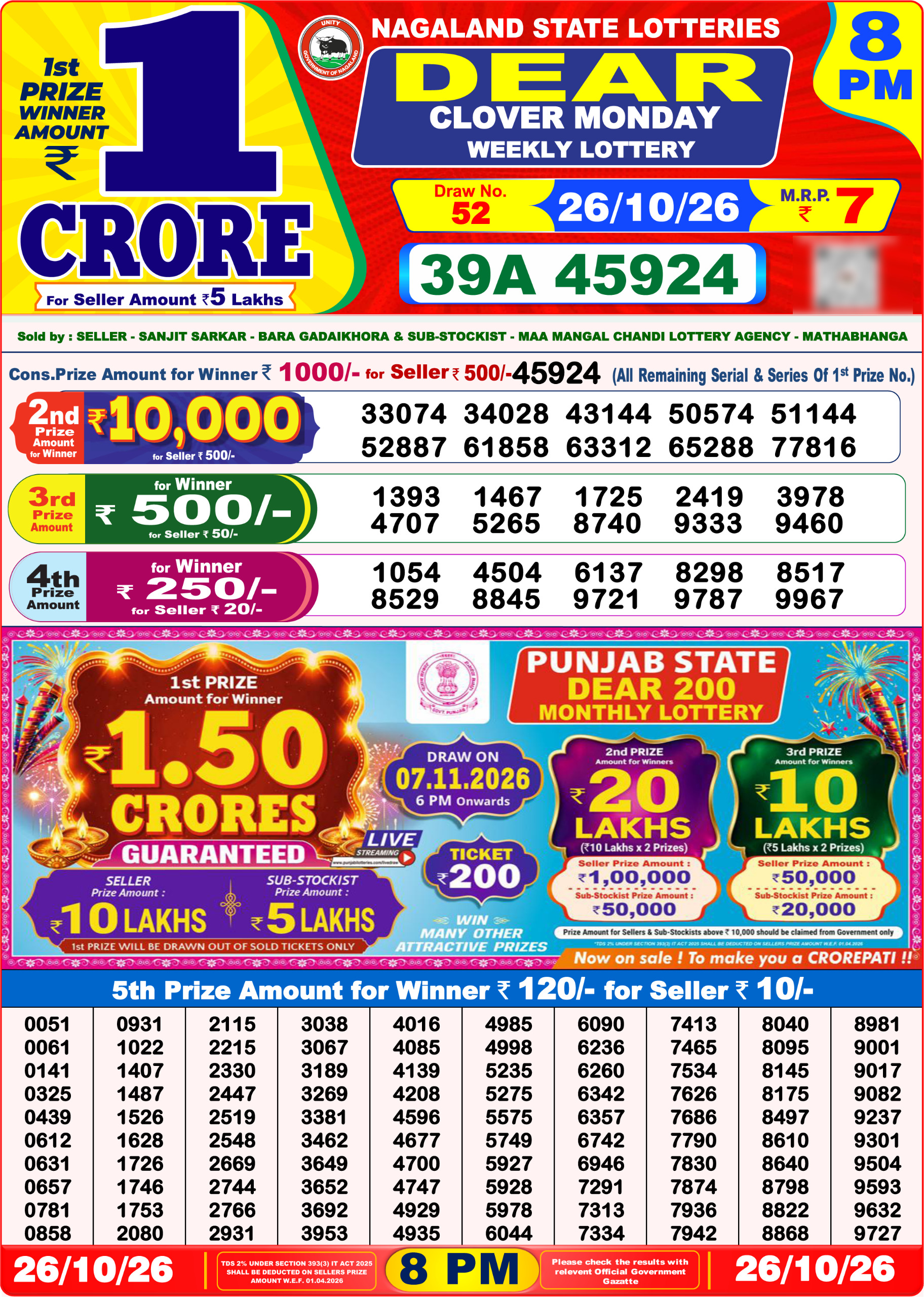 Dear 8 PM Result 26 October 2026