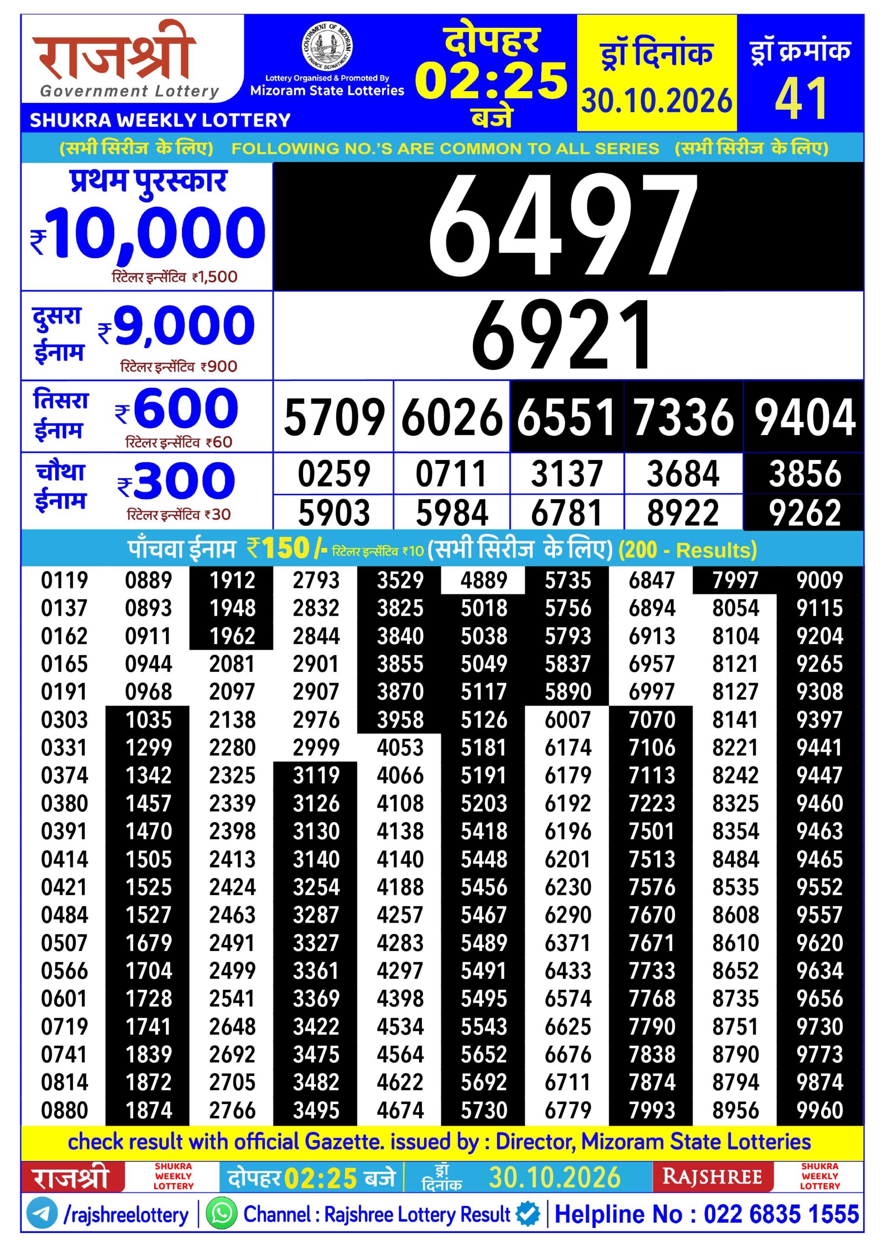 Rajshree 2:25 PM Result 30 October 2026